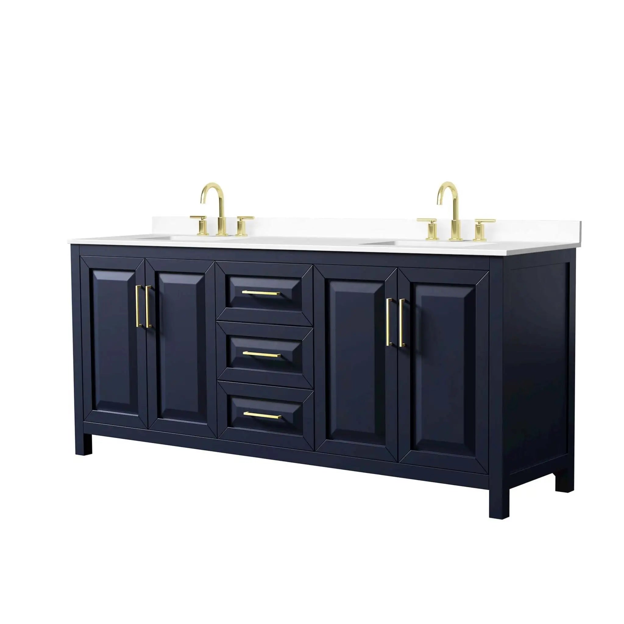 80" Daria Double Bathroom Vanity in Dark Blue with Brushed Gold Trim by Wyndham