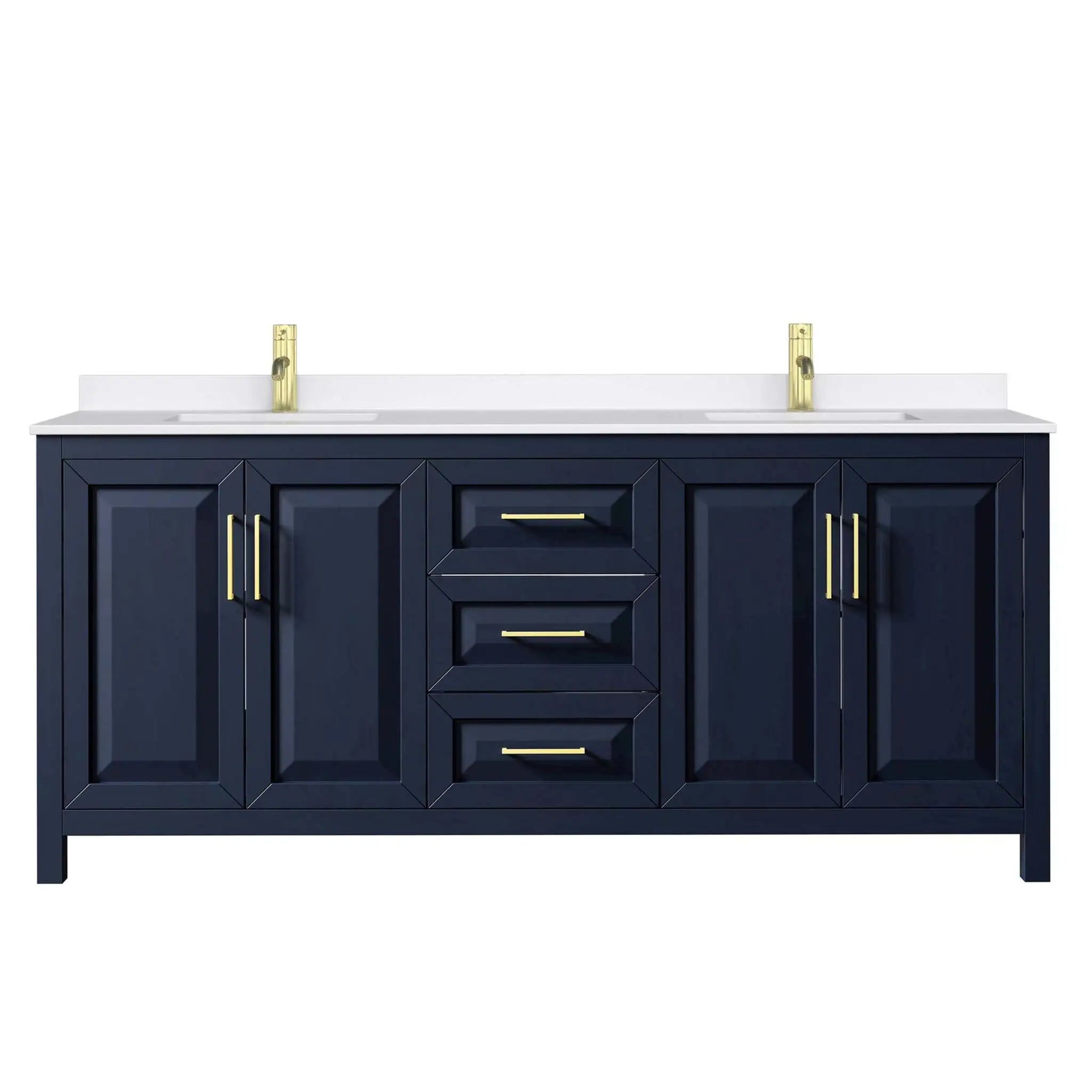 80" Daria Double Bathroom Vanity in Dark Blue with Brushed Gold Trim by Wyndham