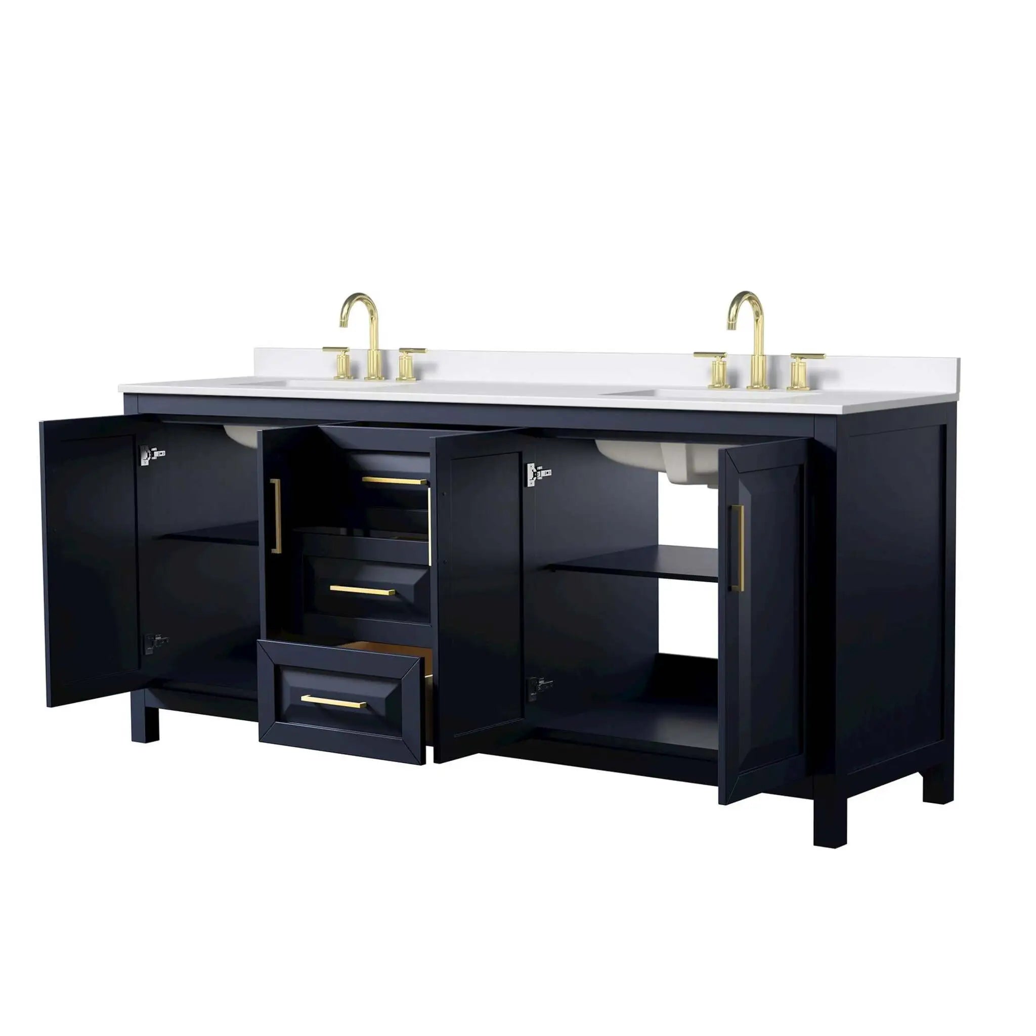 80" Daria Double Bathroom Vanity in Dark Blue with Brushed Gold Trim by Wyndham