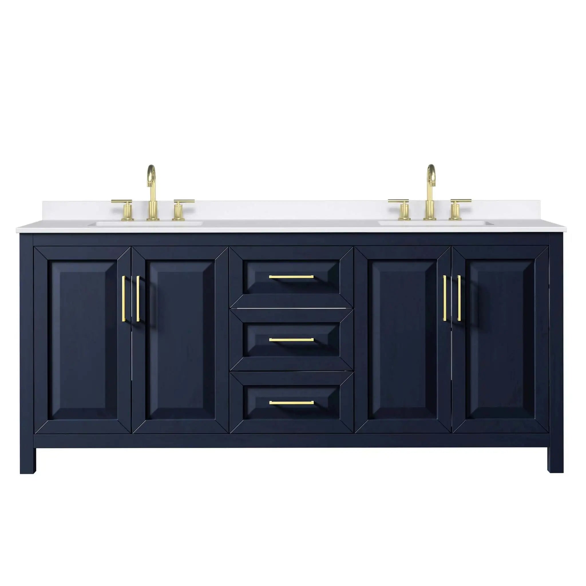 80" Daria Double Bathroom Vanity in Dark Blue with Brushed Gold Trim by Wyndham
