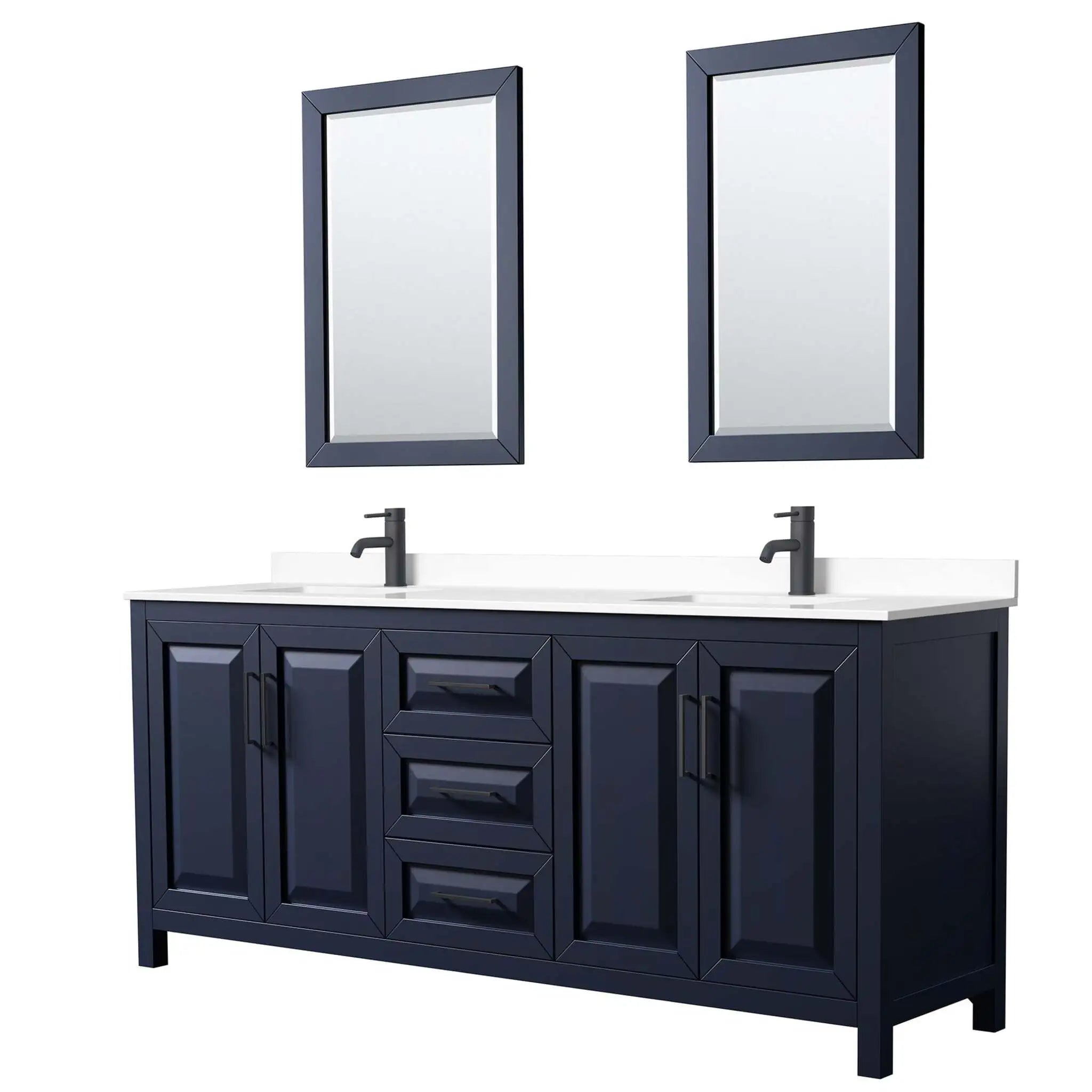 80" Daria Double Bathroom Vanity in Dark Blue with Matte Black Trim & 24" Mirror by Wyndham