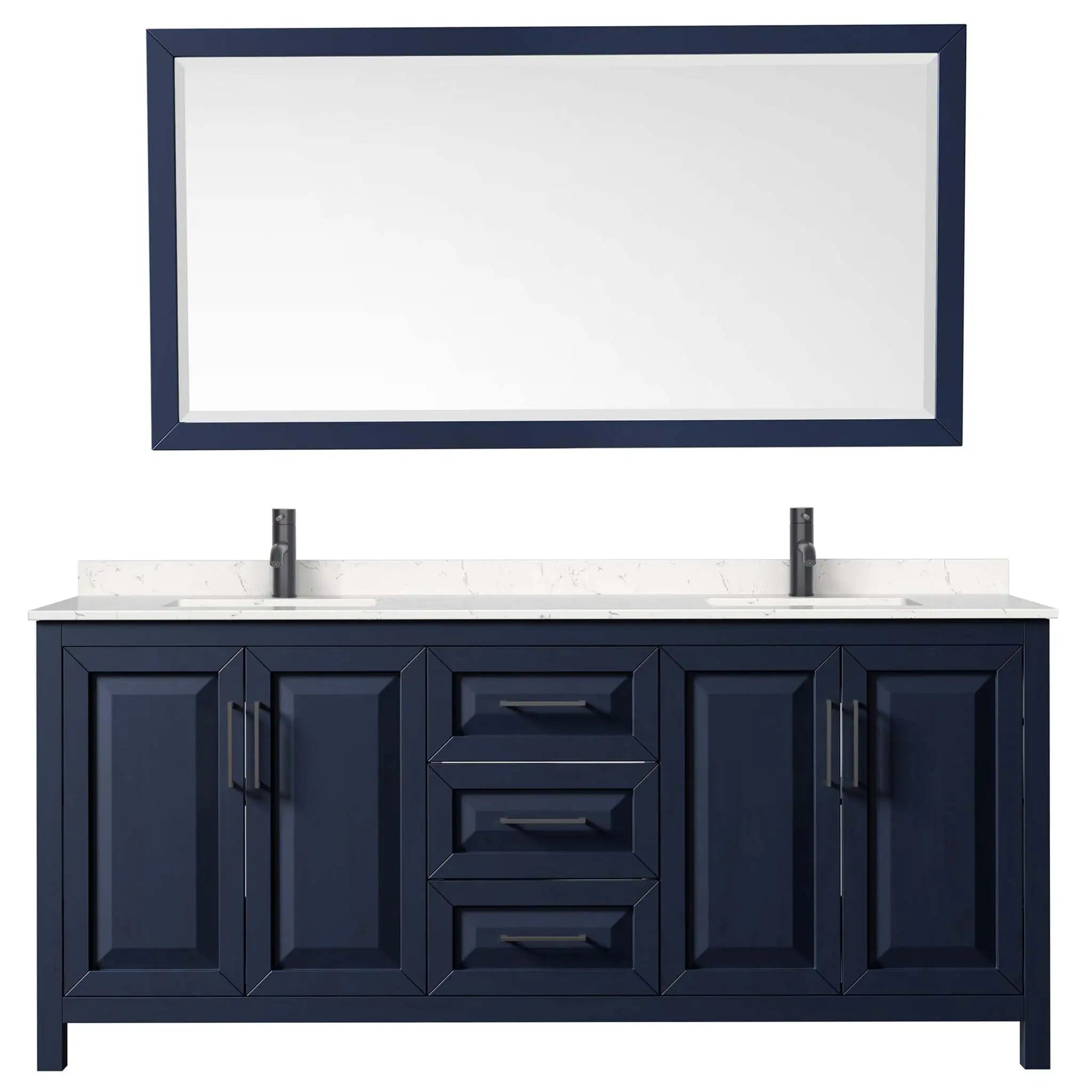 80" Daria Double Bathroom Vanity in Dark Blue with Matte Black Trim & 70" Mirror by Wyndham