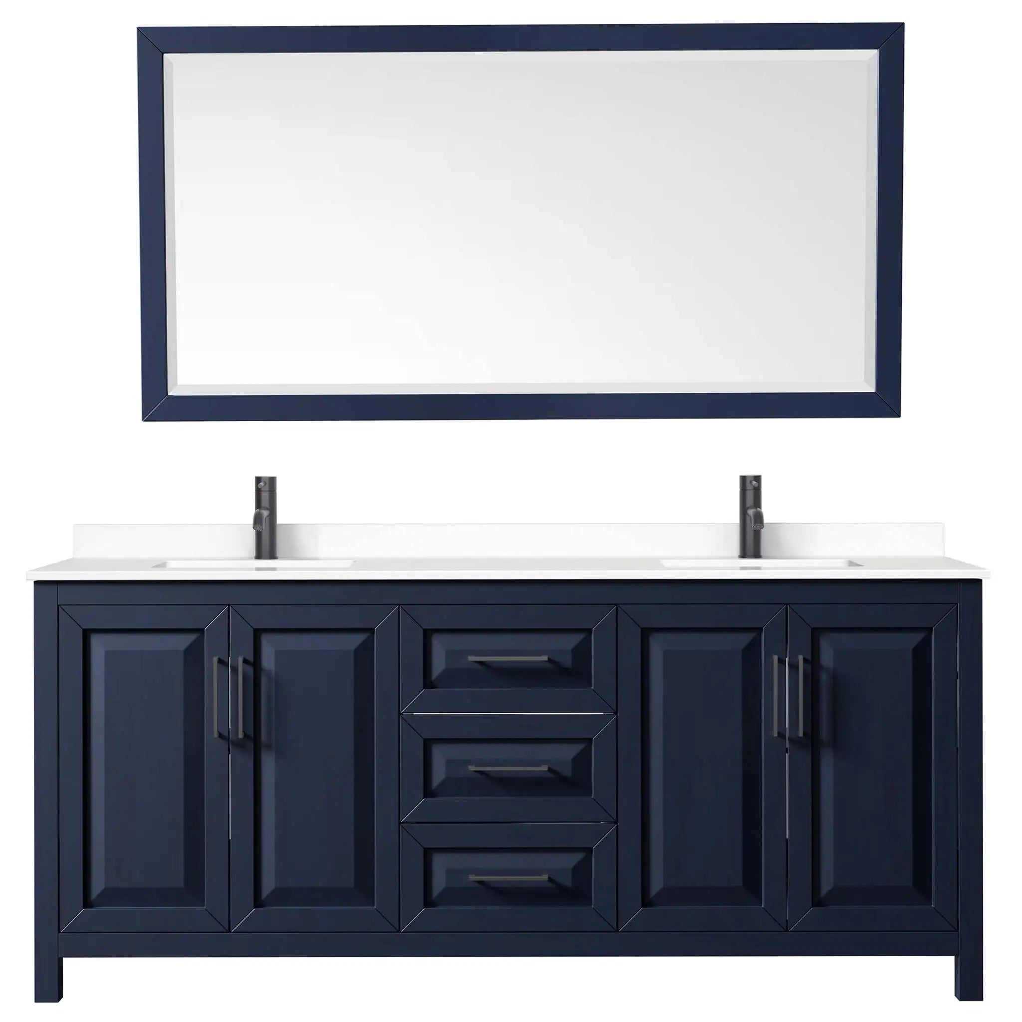 80" Daria Double Bathroom Vanity in Dark Blue with Matte Black Trim & 70" Mirror by Wyndham