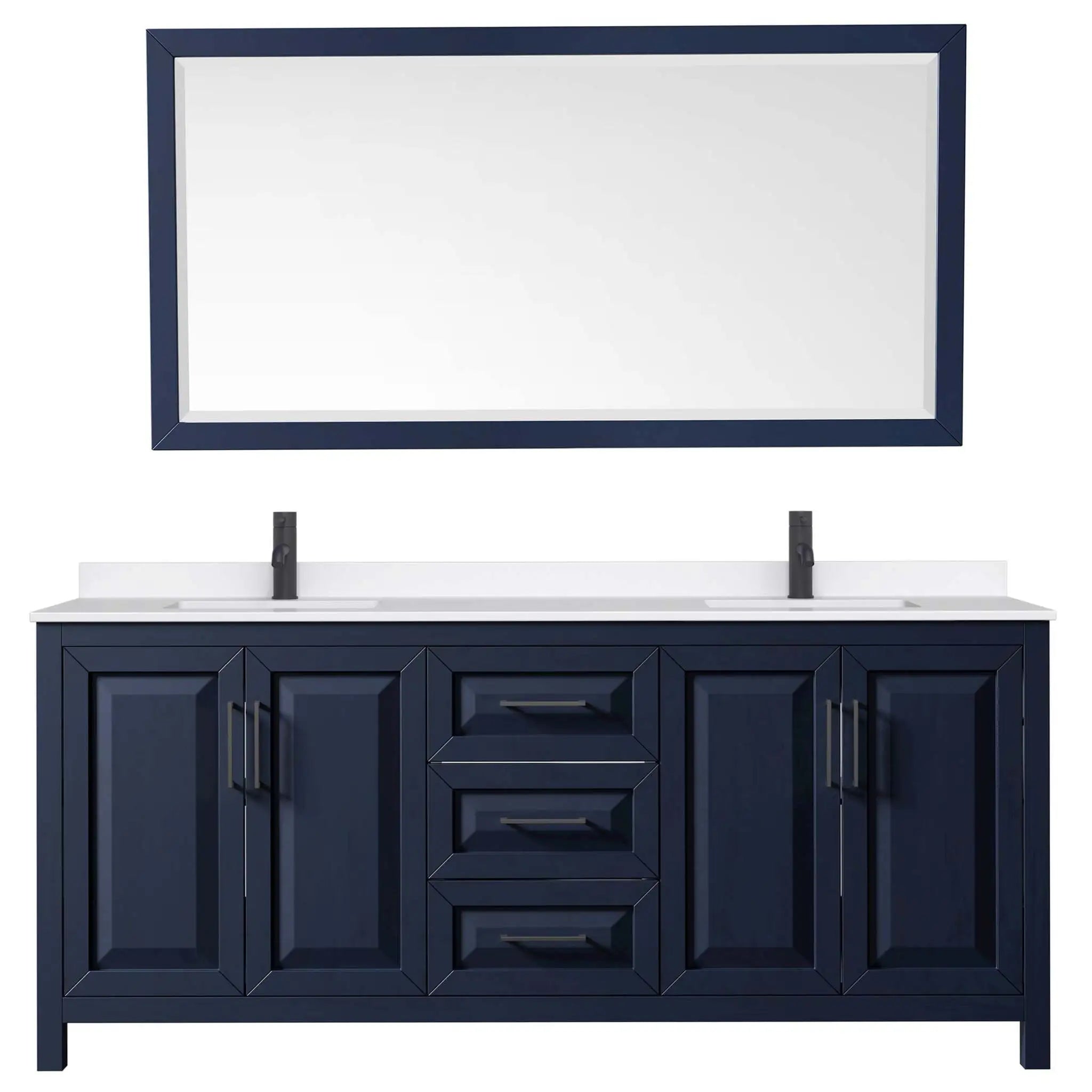 80" Daria Double Bathroom Vanity in Dark Blue with Matte Black Trim & 70" Mirror by Wyndham