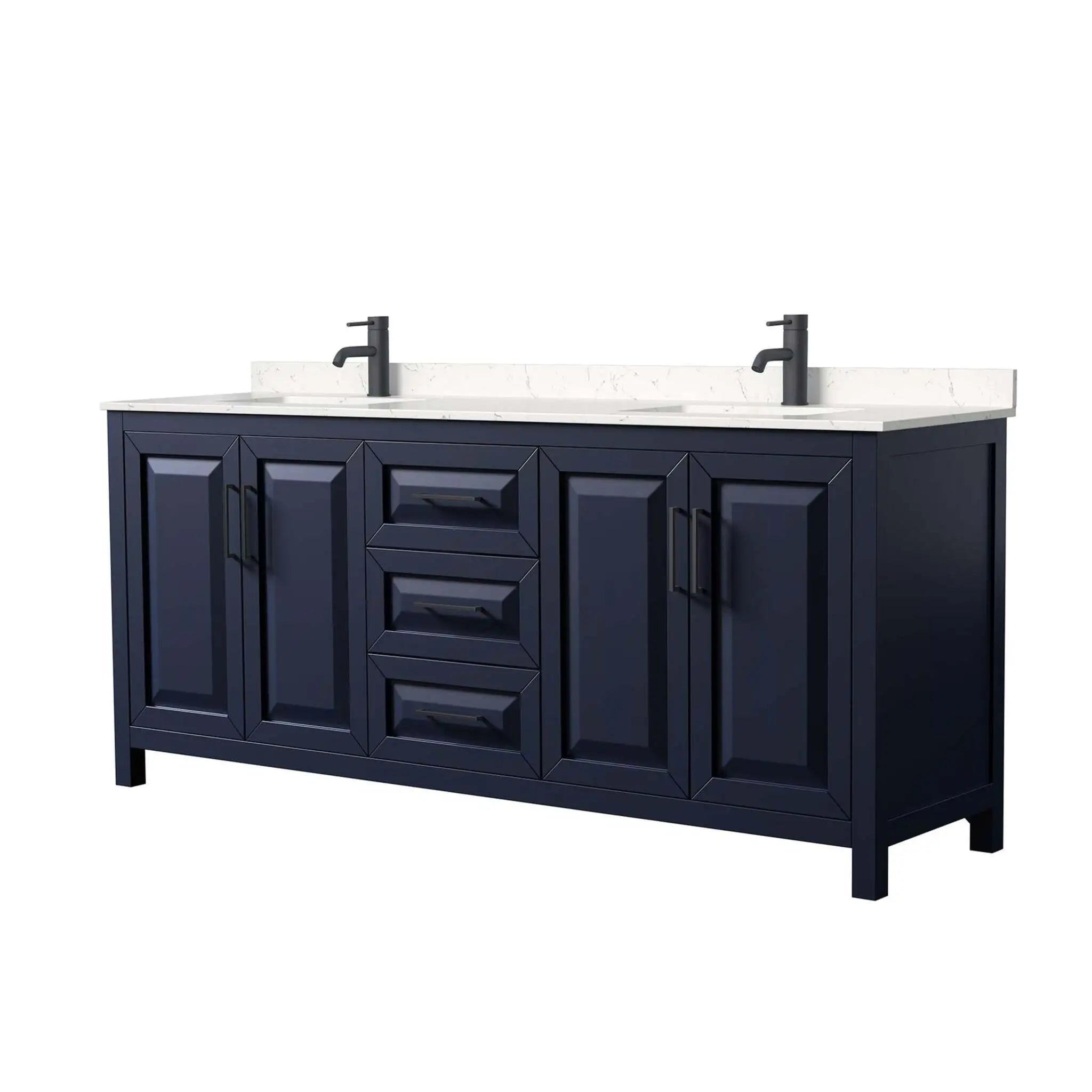80" Daria Double Bathroom Vanity in Dark Blue with Matte Black Trim by Wyndham