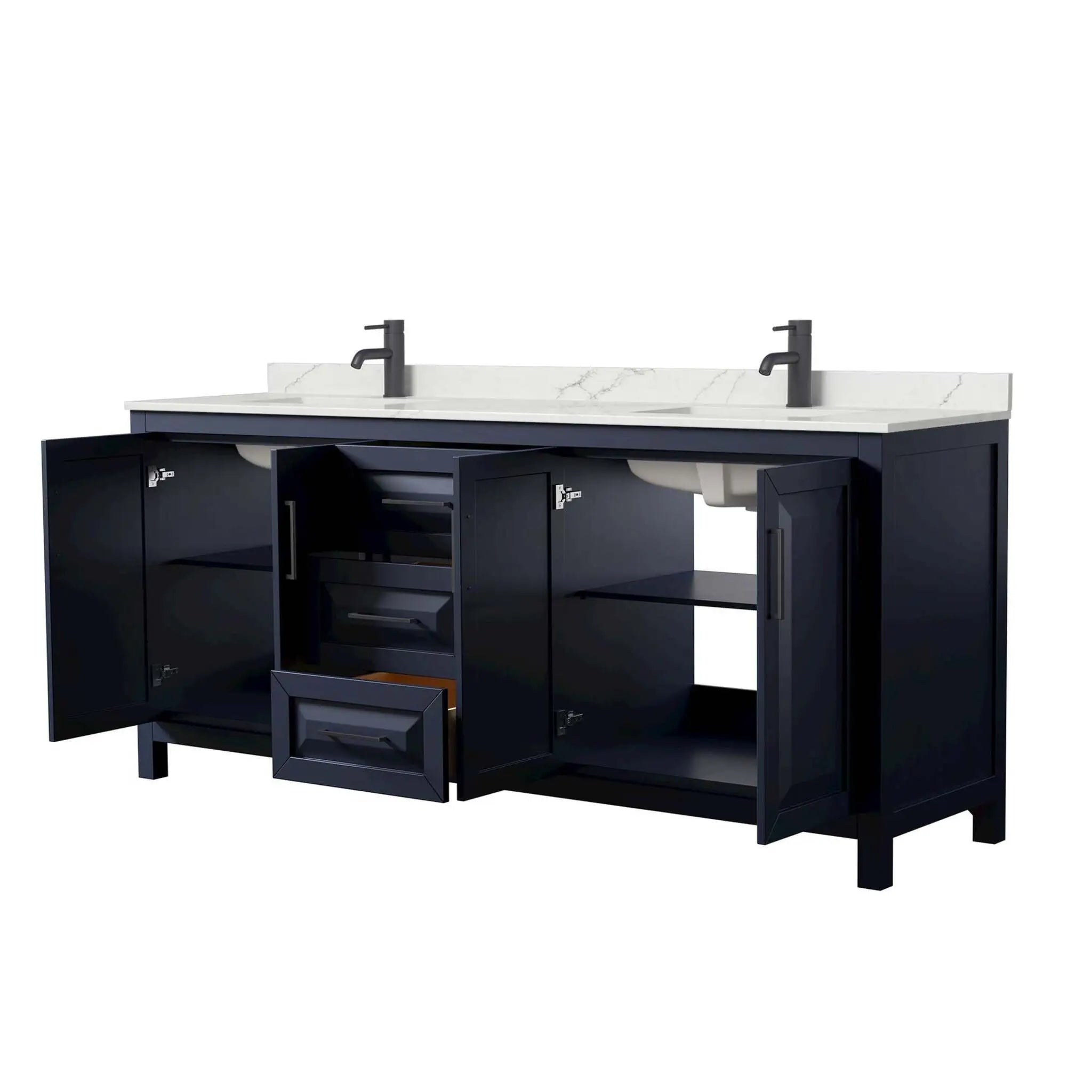 80" Daria Double Bathroom Vanity in Dark Blue with Matte Black Trim by Wyndham