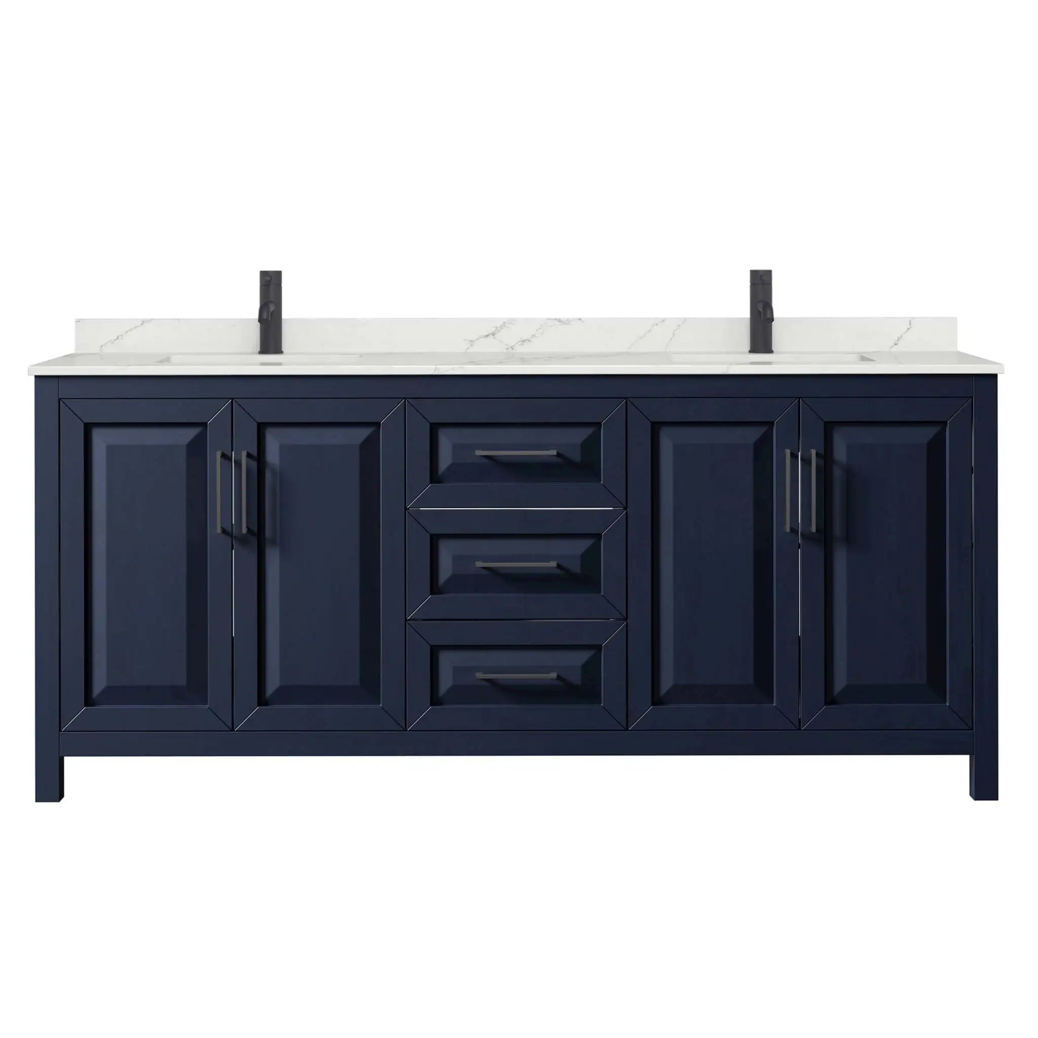 80" Daria Double Bathroom Vanity in Dark Blue with Matte Black Trim by Wyndham