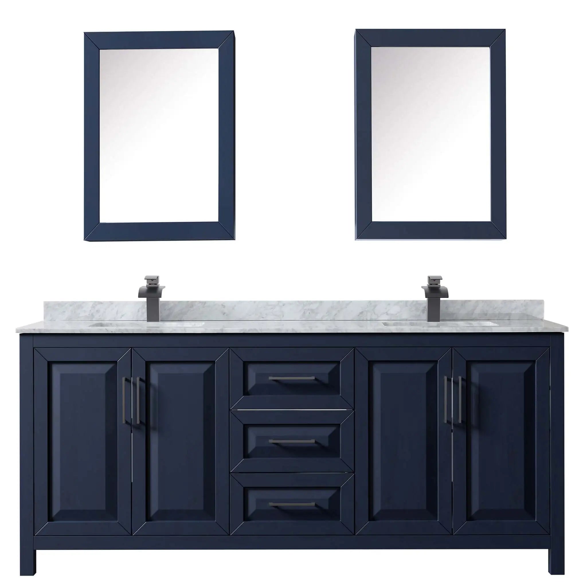 80" Daria Double Bathroom Vanity in Dark Blue with Matte Black Trim & Medicine Cabinet by Wyndham