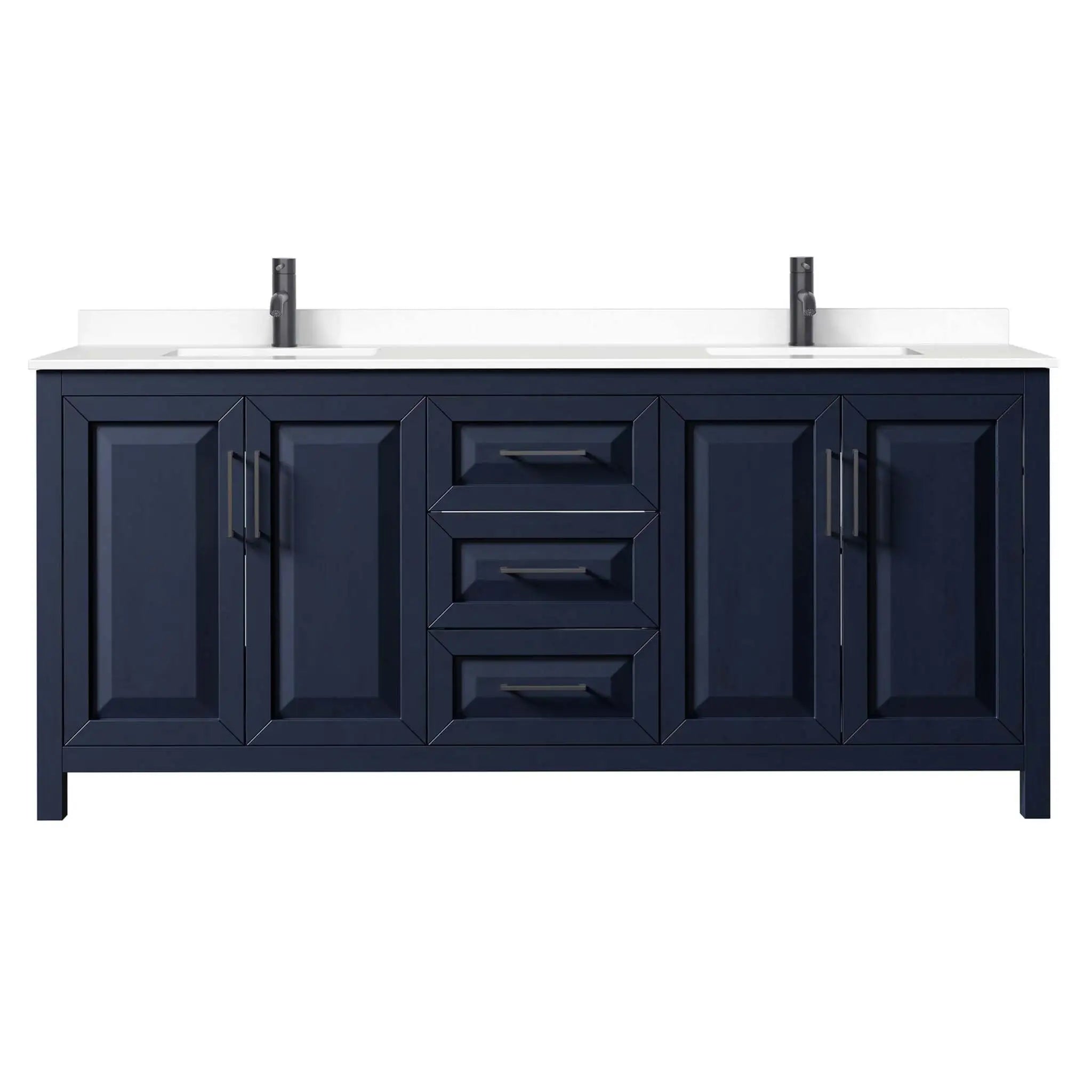 80" Daria Double Bathroom Vanity in Dark Blue with Matte Black Trim by Wyndham