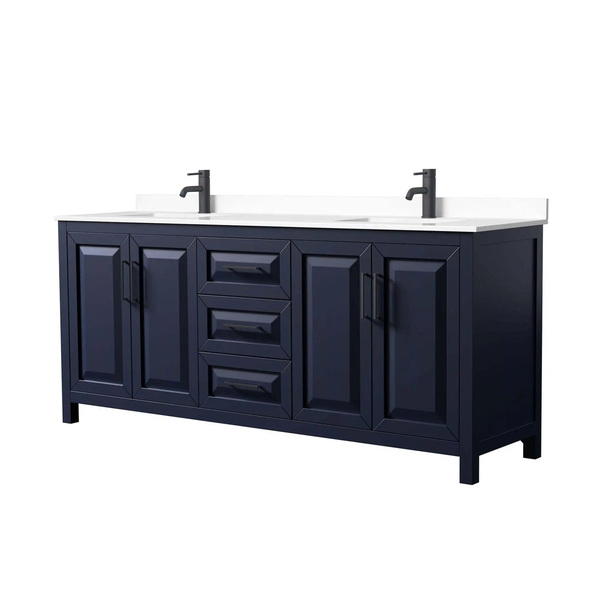 80" Daria Double Bathroom Vanity in Dark Blue with Matte Black Trim by Wyndham