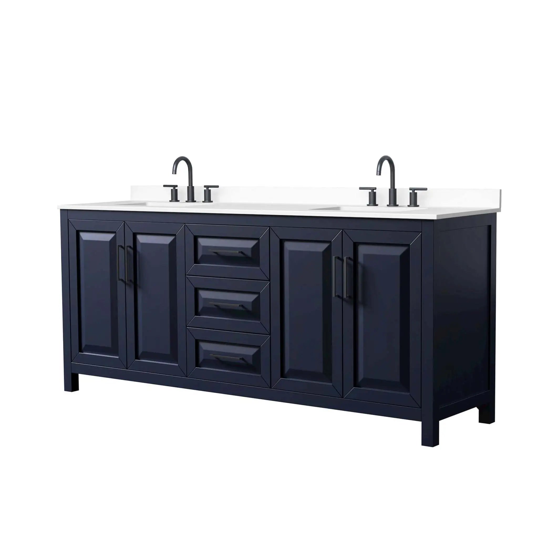80" Daria Double Bathroom Vanity in Dark Blue with Matte Black Trim by Wyndham