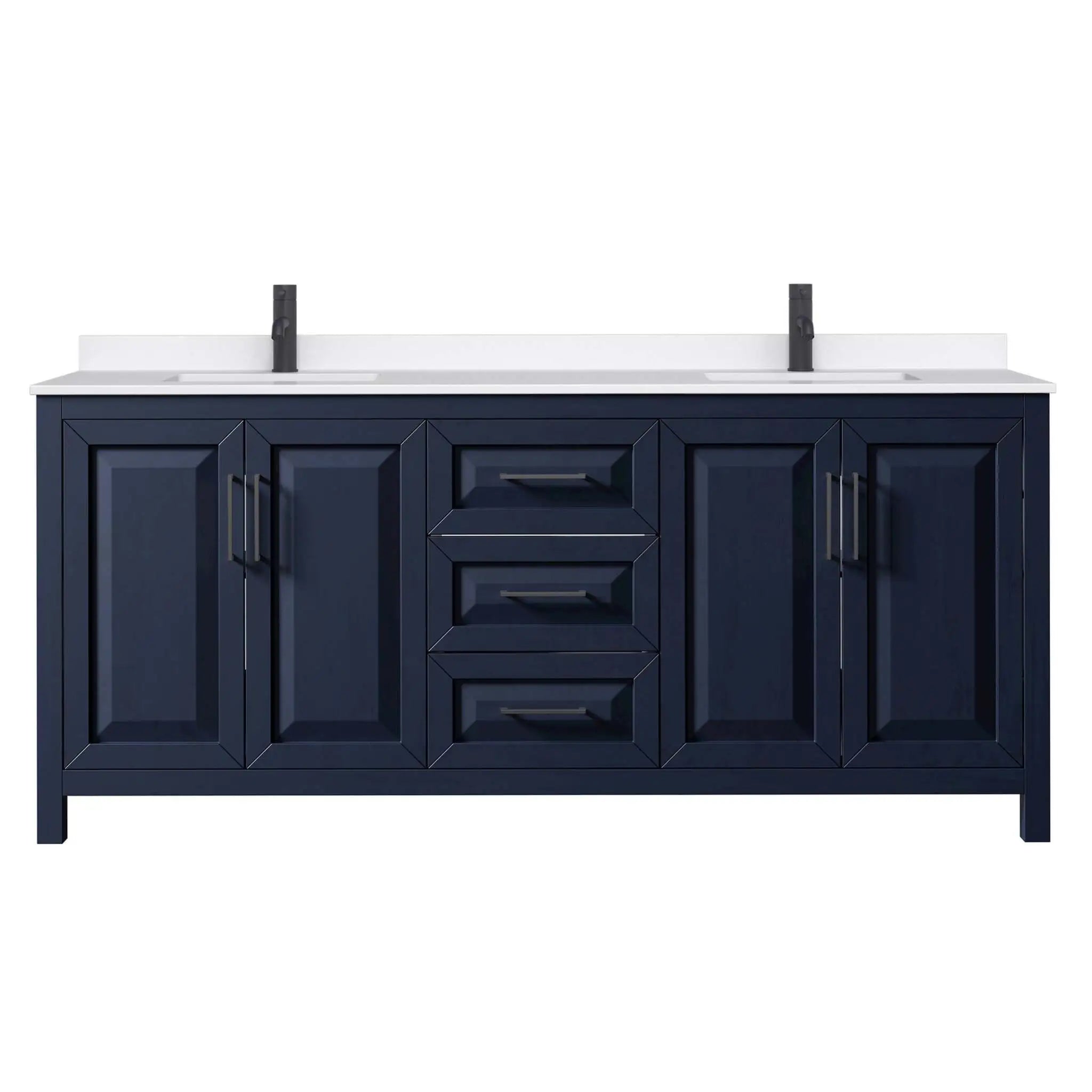 80" Daria Double Bathroom Vanity in Dark Blue with Matte Black Trim by Wyndham