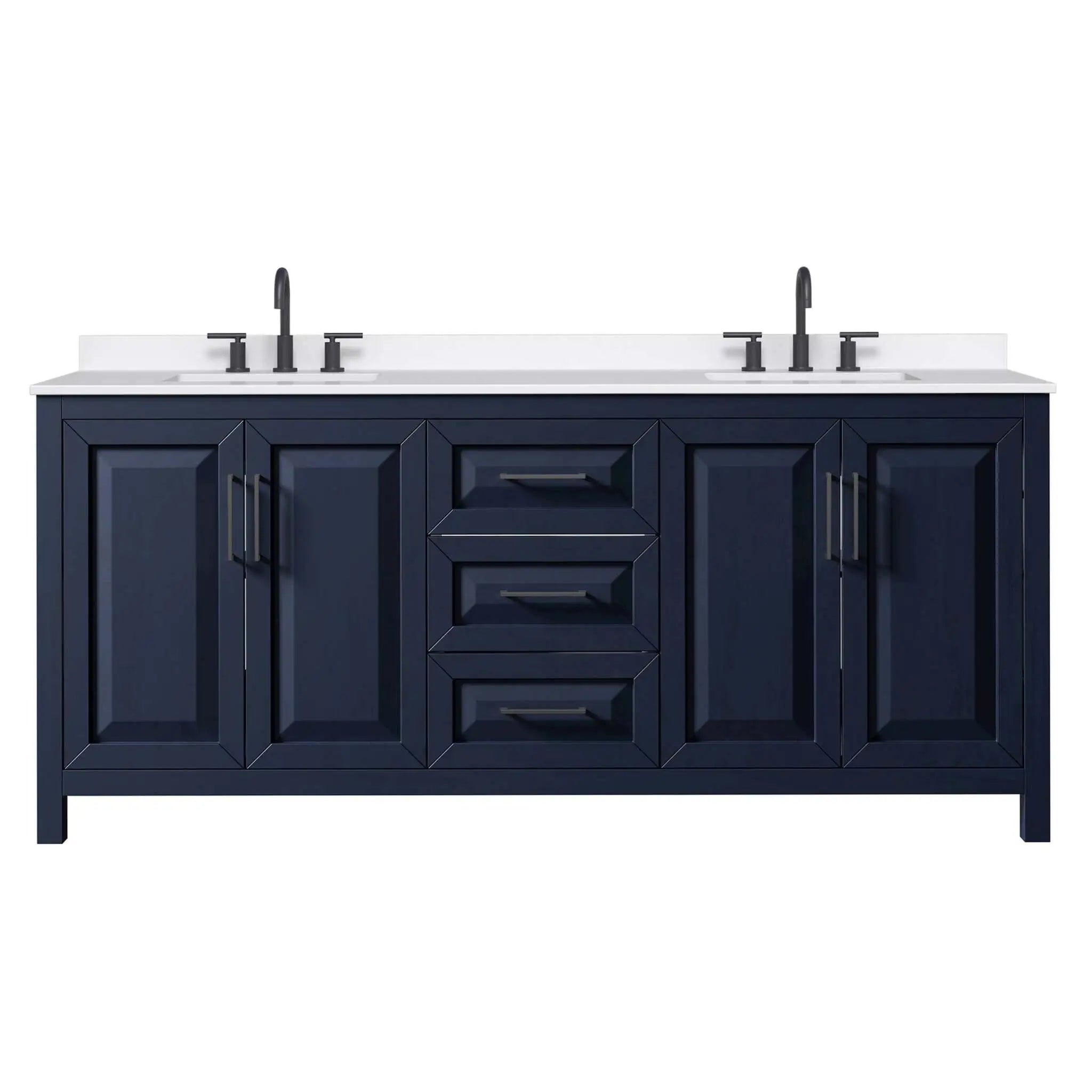 80" Daria Double Bathroom Vanity in Dark Blue with Matte Black Trim by Wyndham
