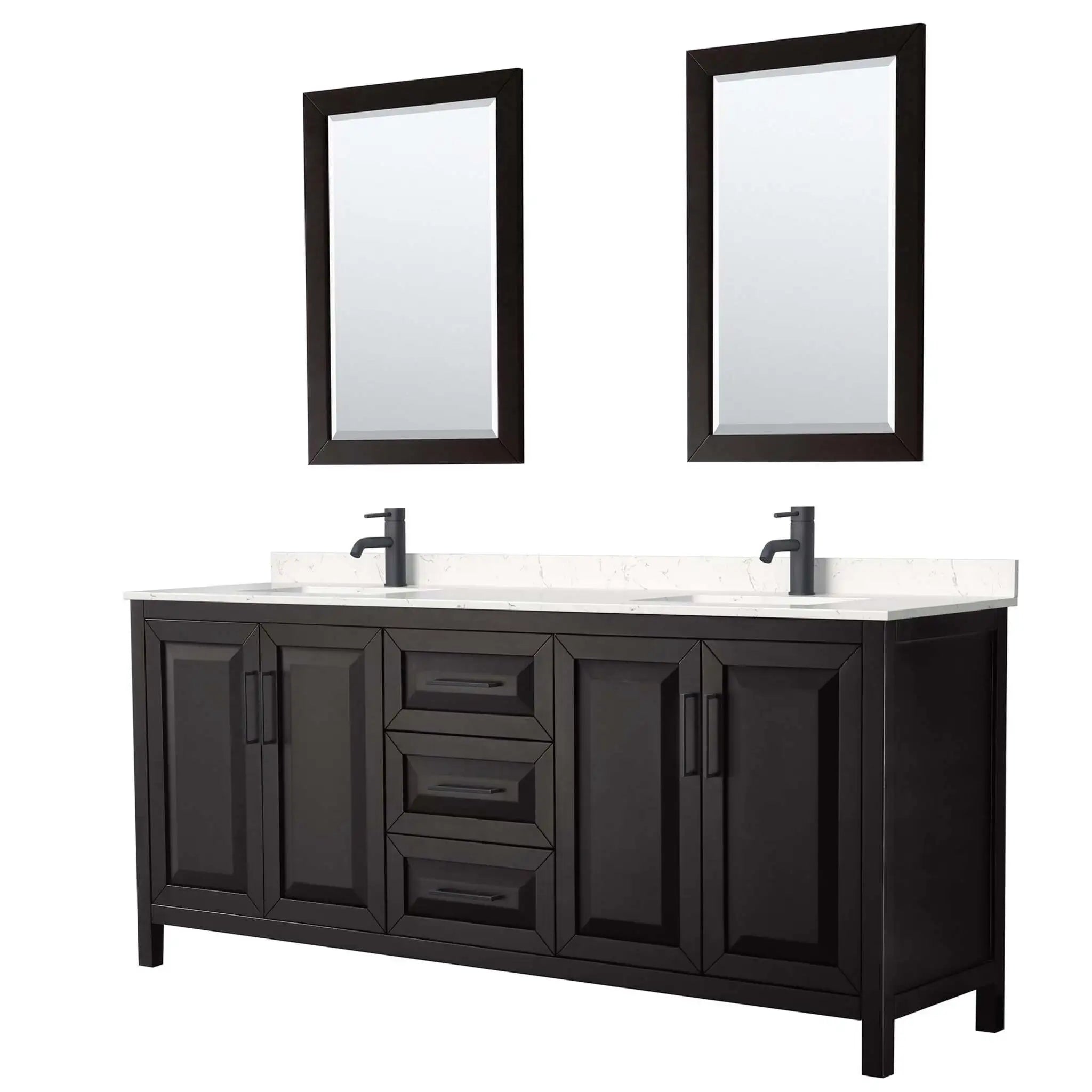 80" Daria Double Bathroom Vanity in Dark Espresso with Matte Black Trim & 24" Mirror by Wyndham