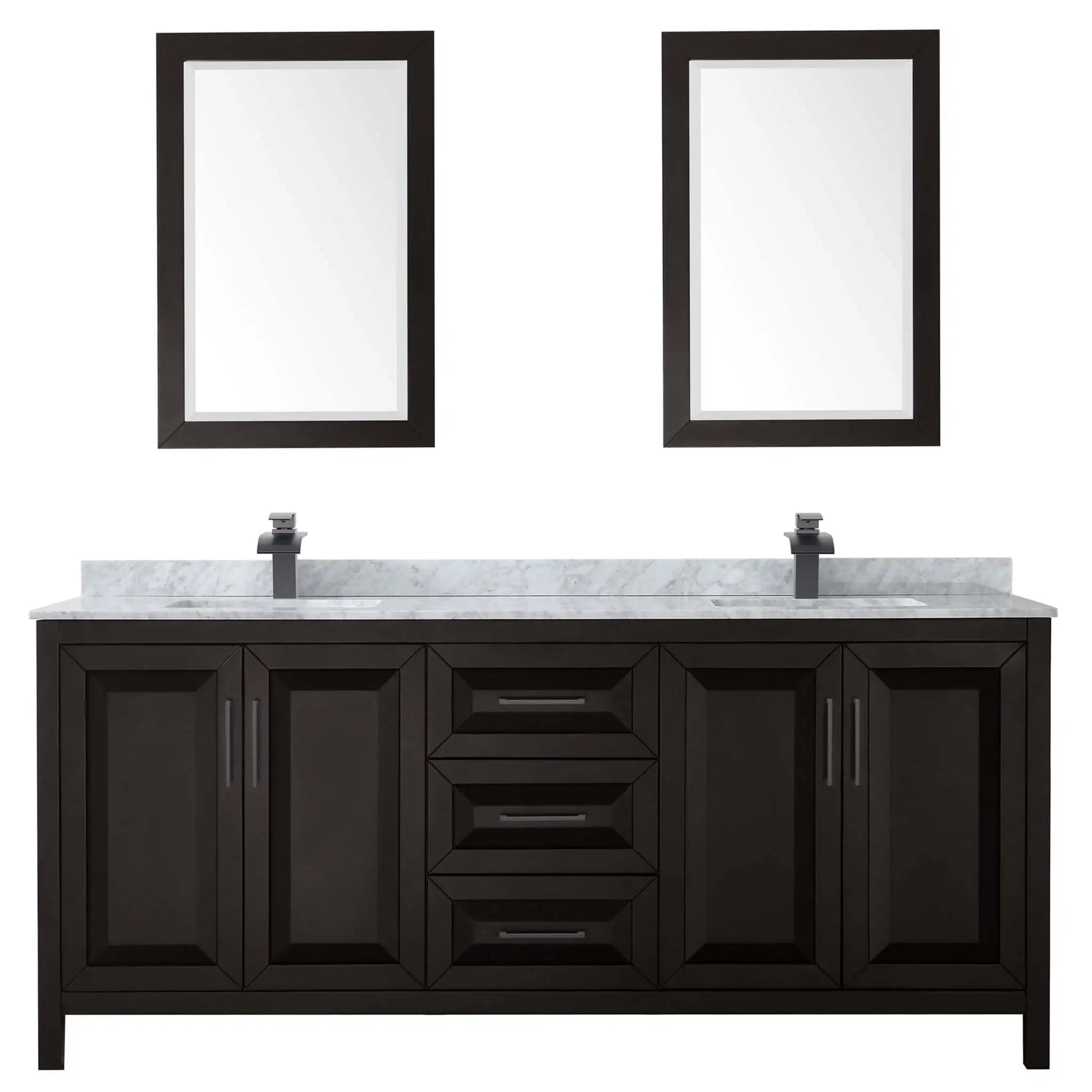80" Daria Double Bathroom Vanity in Dark Espresso with Matte Black Trim & 24" Mirror by Wyndham