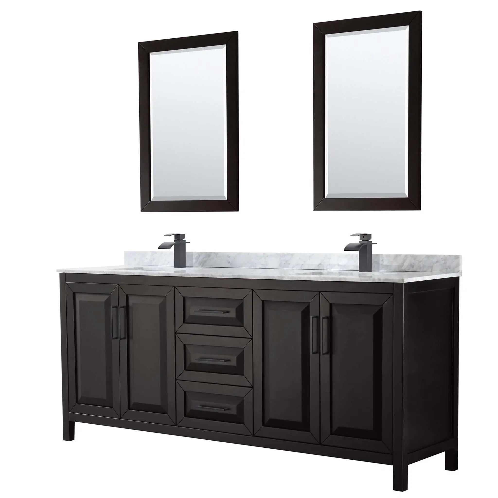 80" Daria Double Bathroom Vanity in Dark Espresso with Matte Black Trim & 24" Mirror by Wyndham