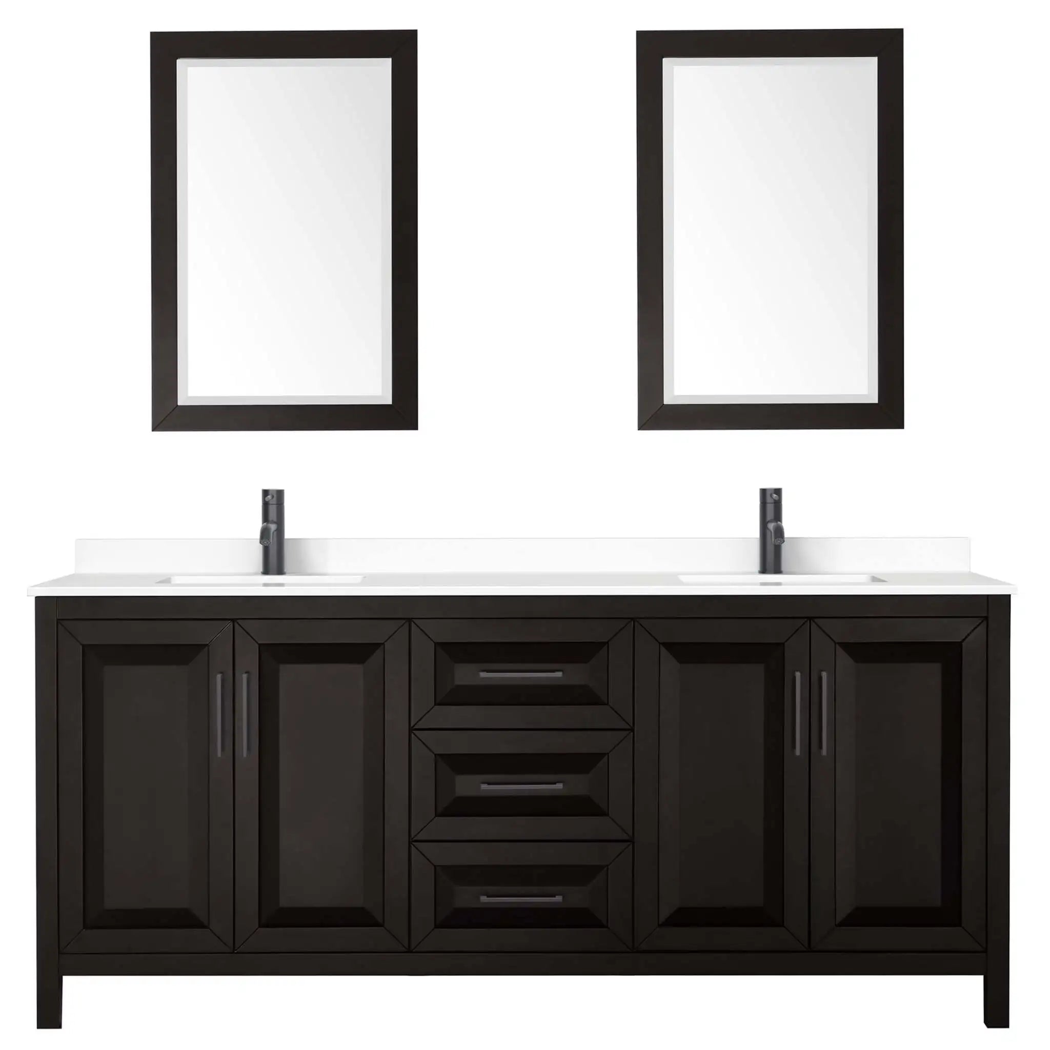 80" Daria Double Bathroom Vanity in Dark Espresso with Matte Black Trim & 24" Mirror by Wyndham