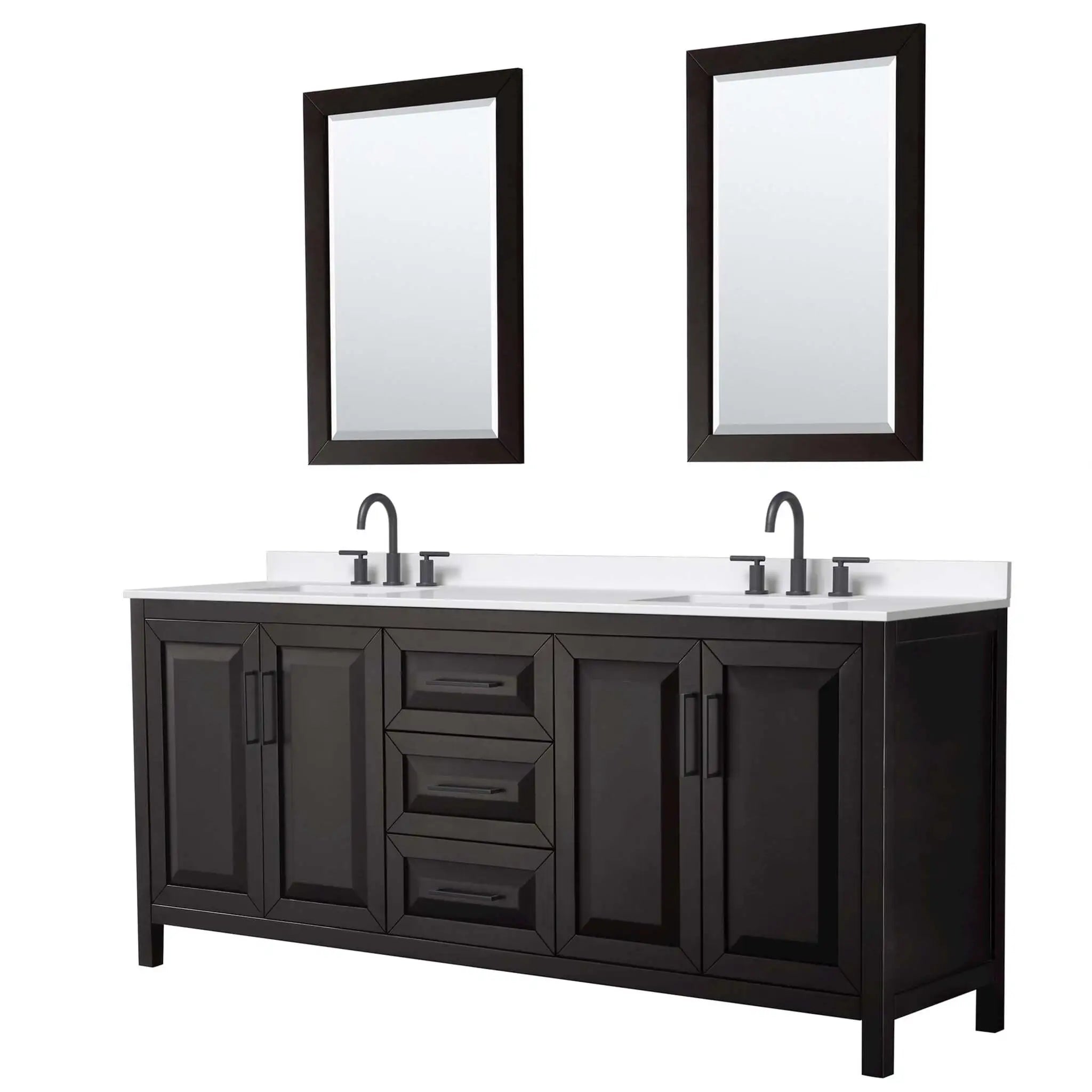 80" Daria Double Bathroom Vanity in Dark Espresso with Matte Black Trim & 24" Mirror by Wyndham