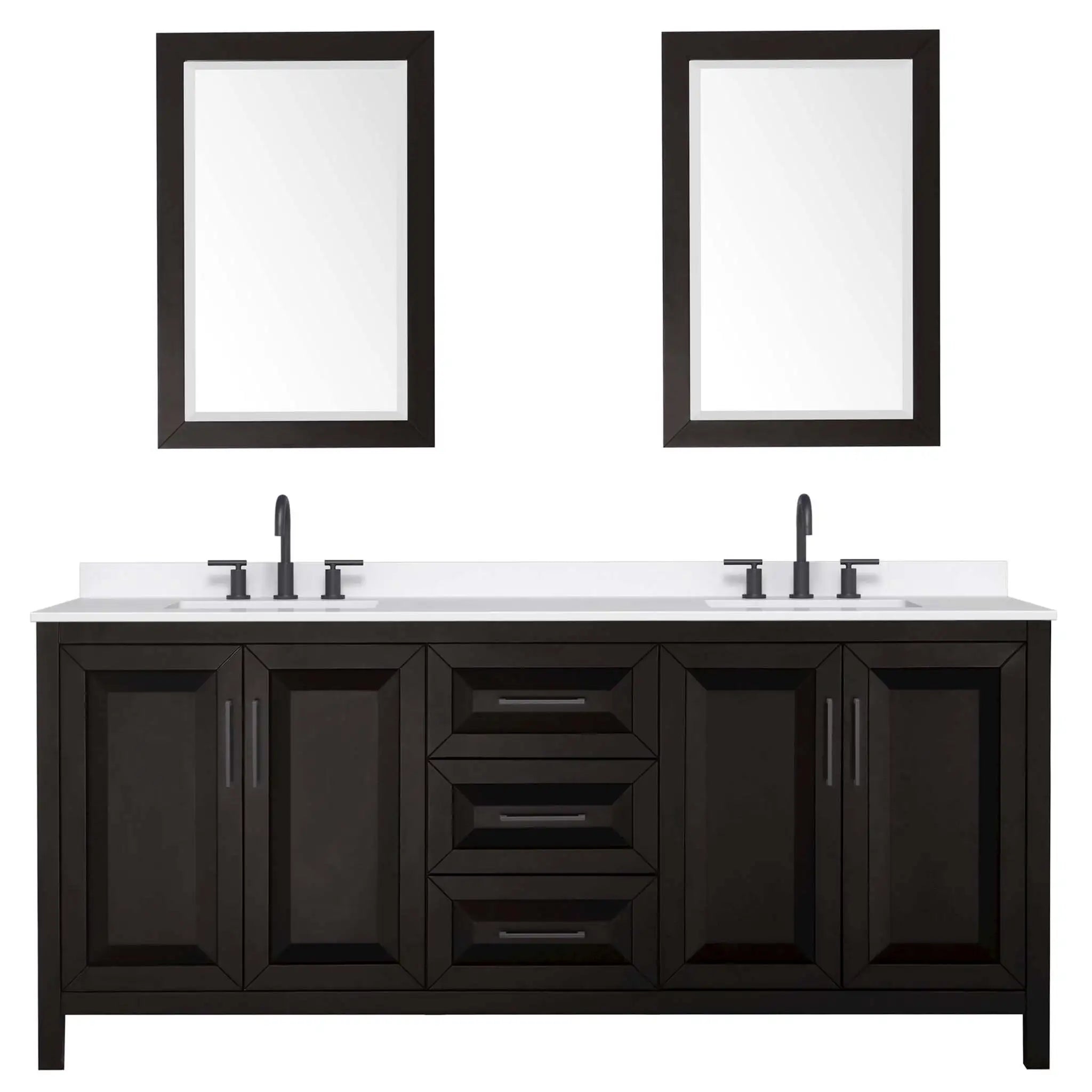 80" Daria Double Bathroom Vanity in Dark Espresso with Matte Black Trim & 24" Mirror by Wyndham