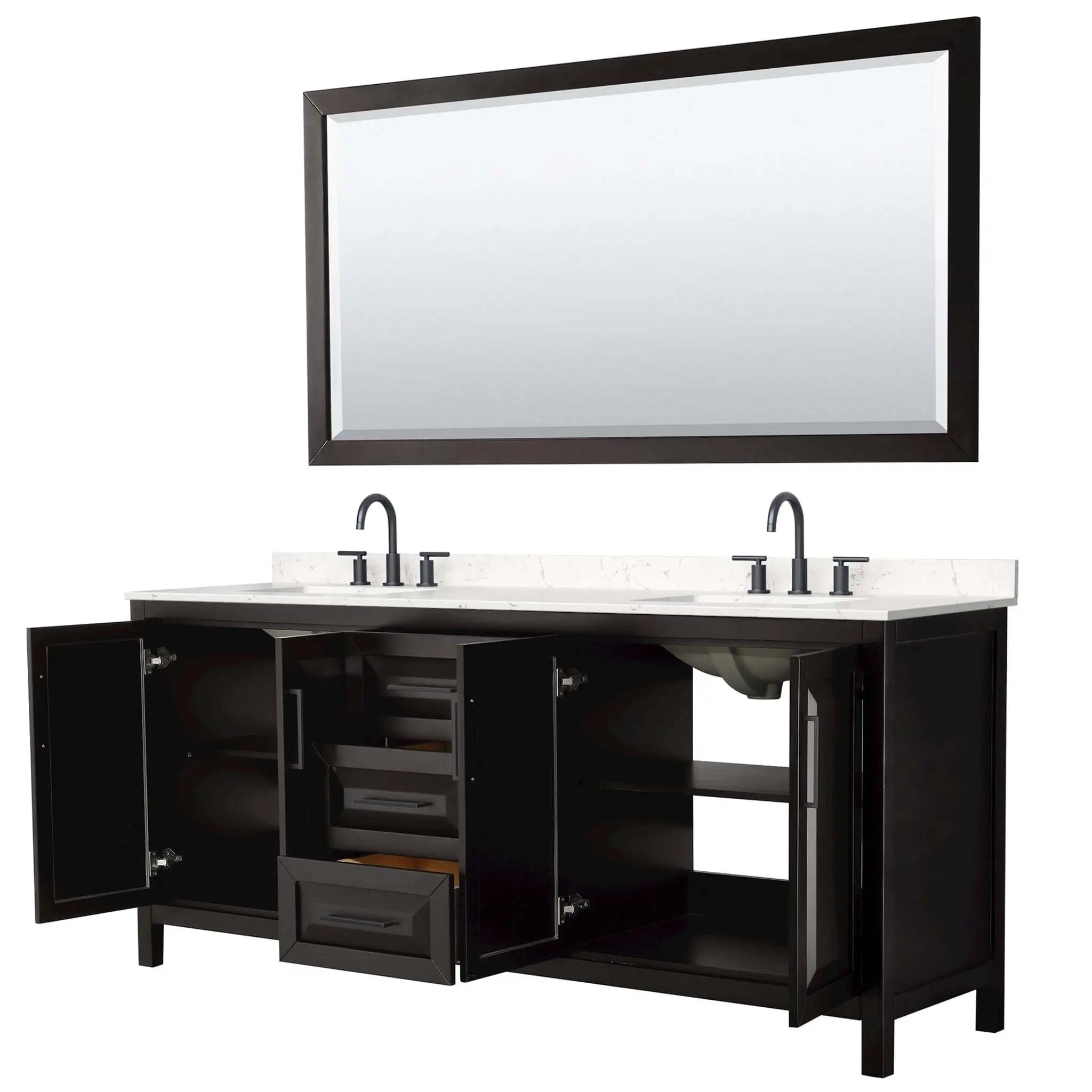 80" Daria Double Bathroom Vanity in Dark Espresso with Matte Black Trim & 70" Mirror by Wyndham