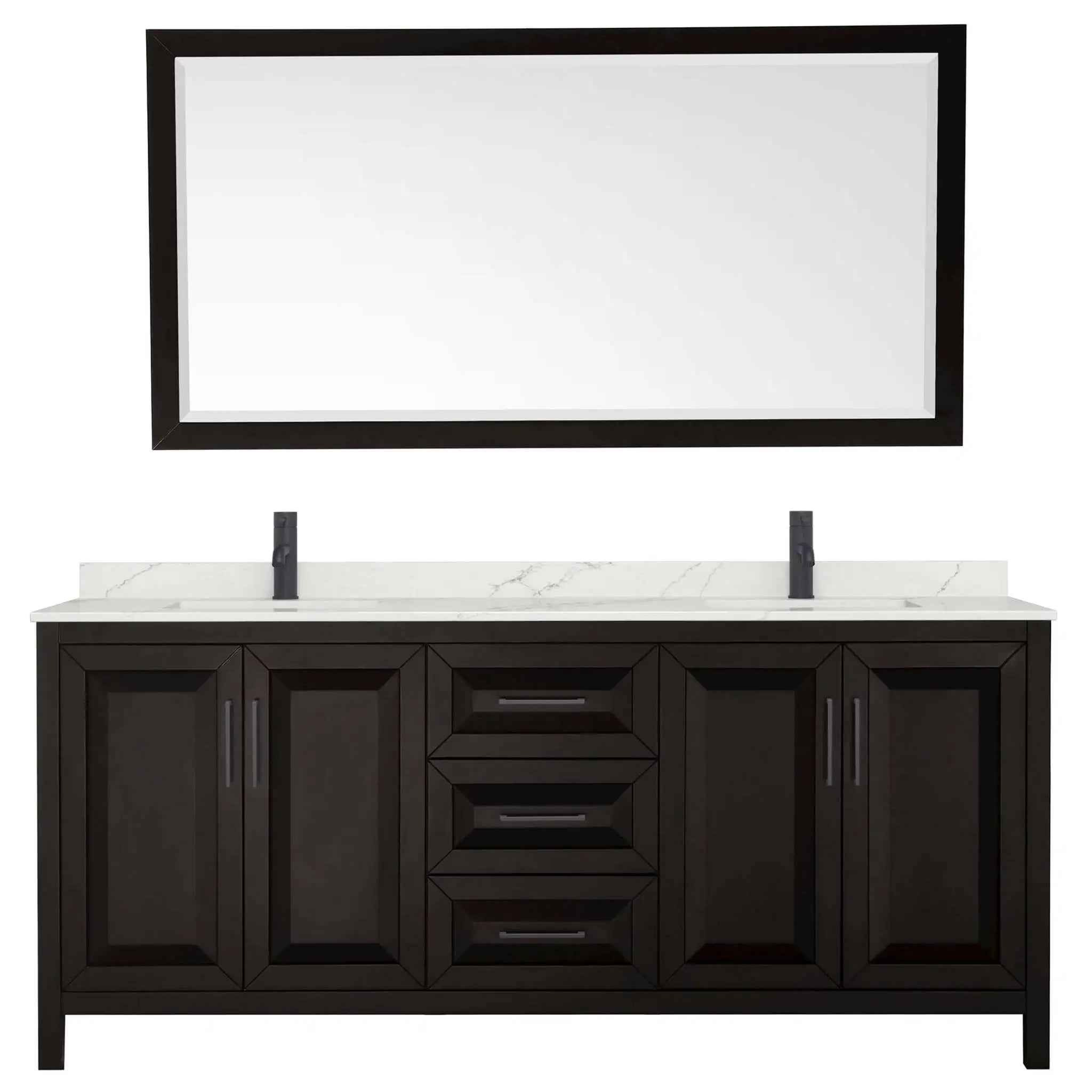 80" Daria Double Bathroom Vanity in Dark Espresso with Matte Black Trim & 70" Mirror by Wyndham