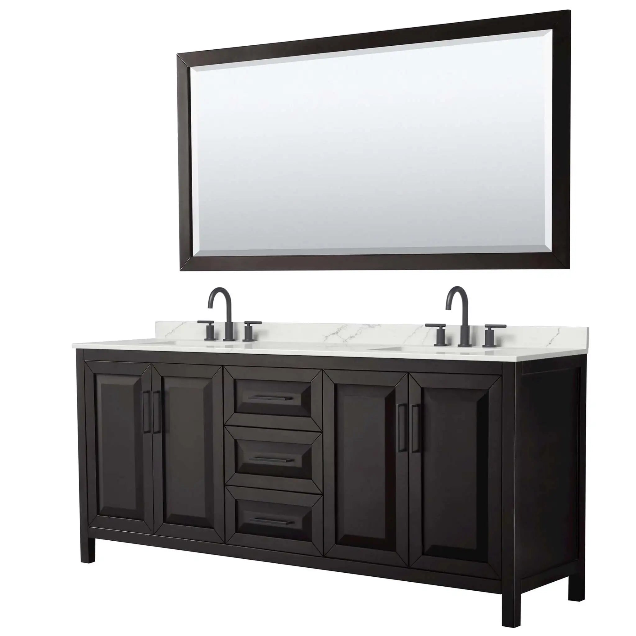 80" Daria Double Bathroom Vanity in Dark Espresso with Matte Black Trim & 70" Mirror by Wyndham