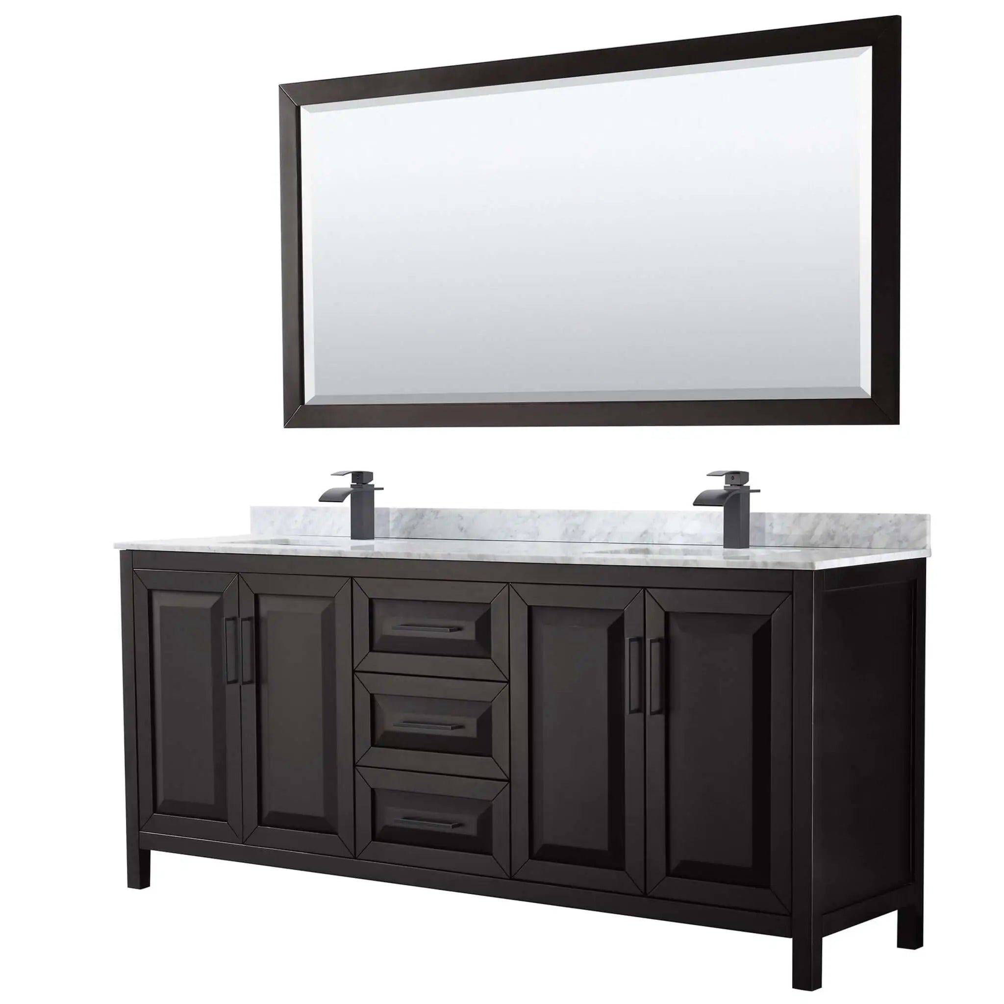80" Daria Double Bathroom Vanity in Dark Espresso with Matte Black Trim & 70" Mirror by Wyndham