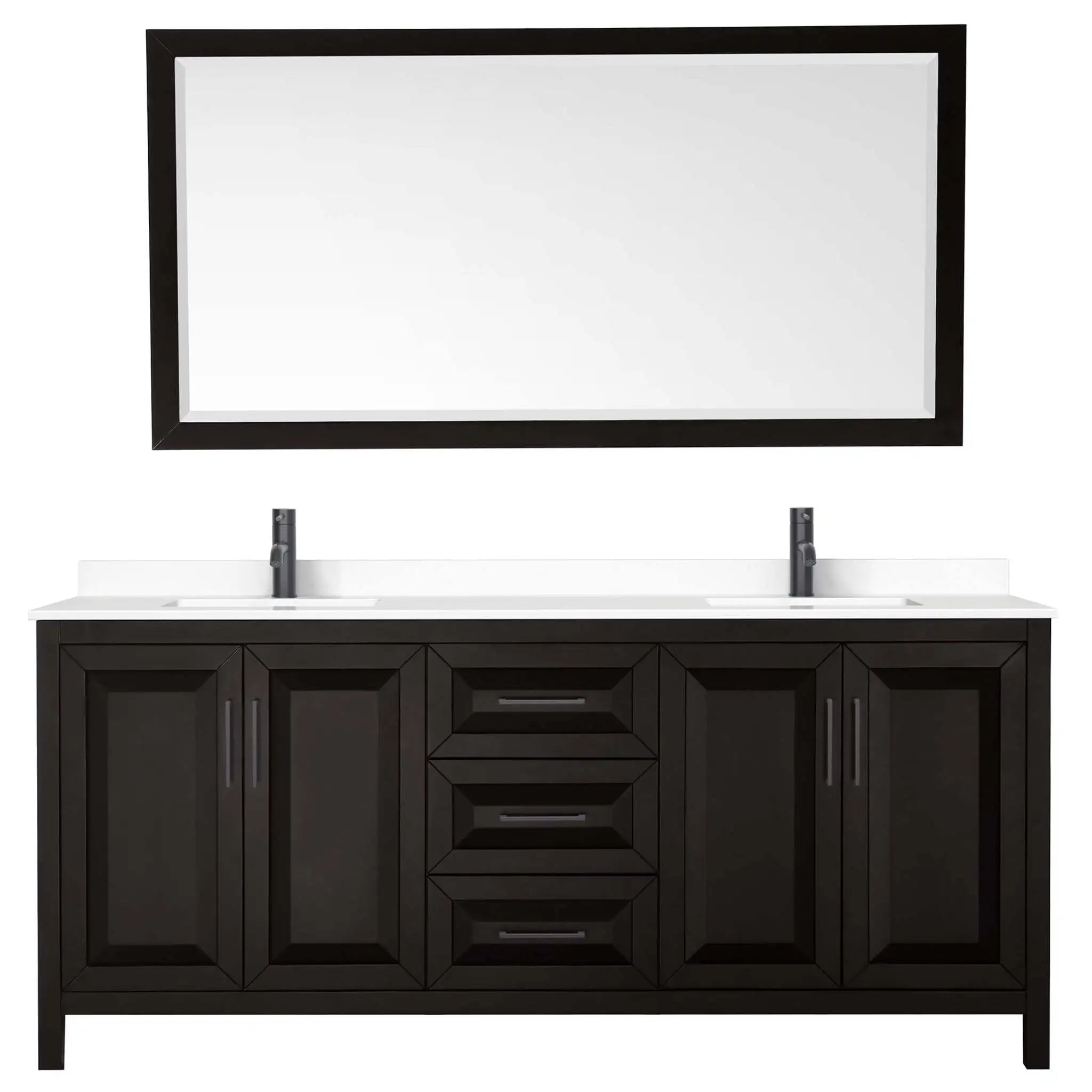 80" Daria Double Bathroom Vanity in Dark Espresso with Matte Black Trim & 70" Mirror by Wyndham