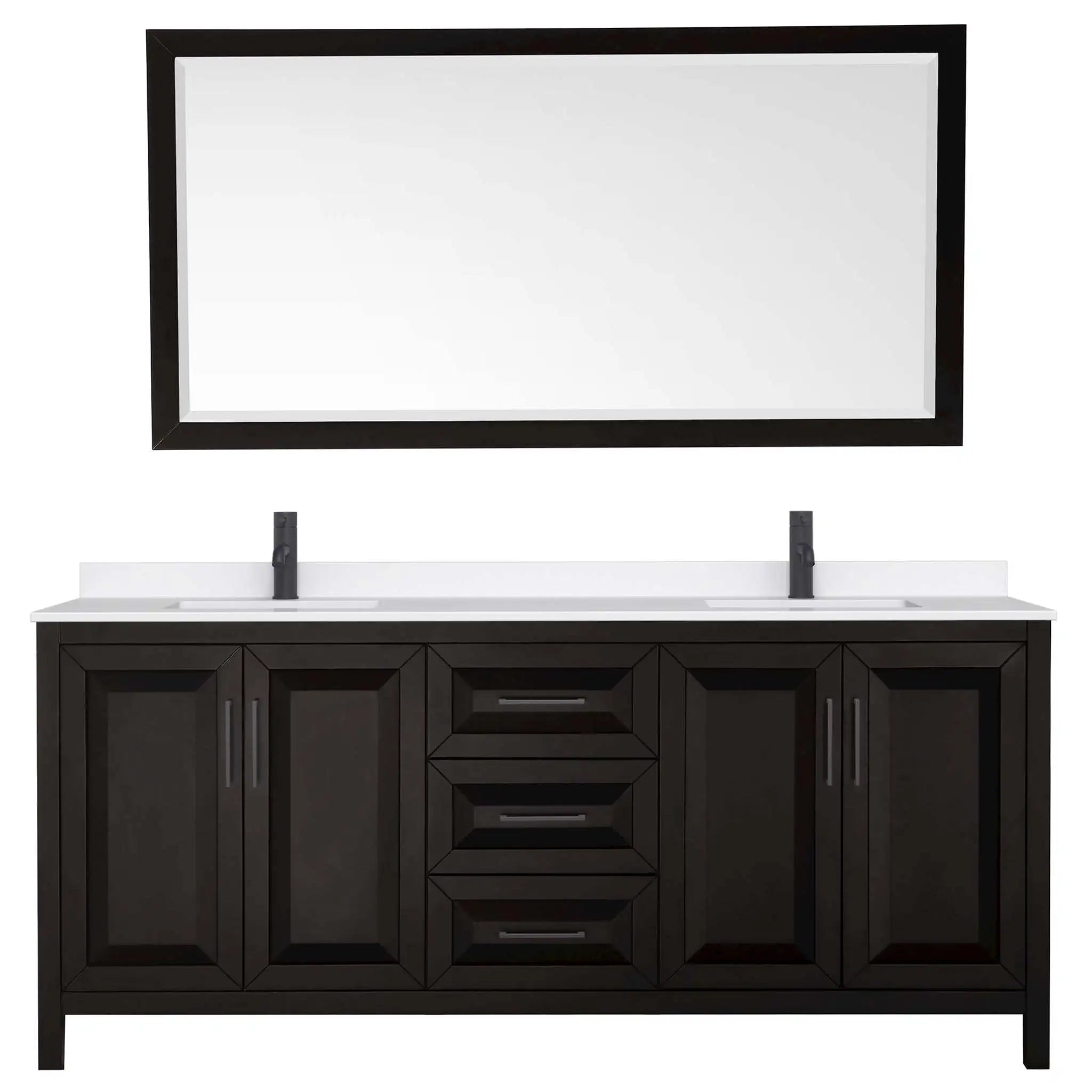 80" Daria Double Bathroom Vanity in Dark Espresso with Matte Black Trim & 70" Mirror by Wyndham