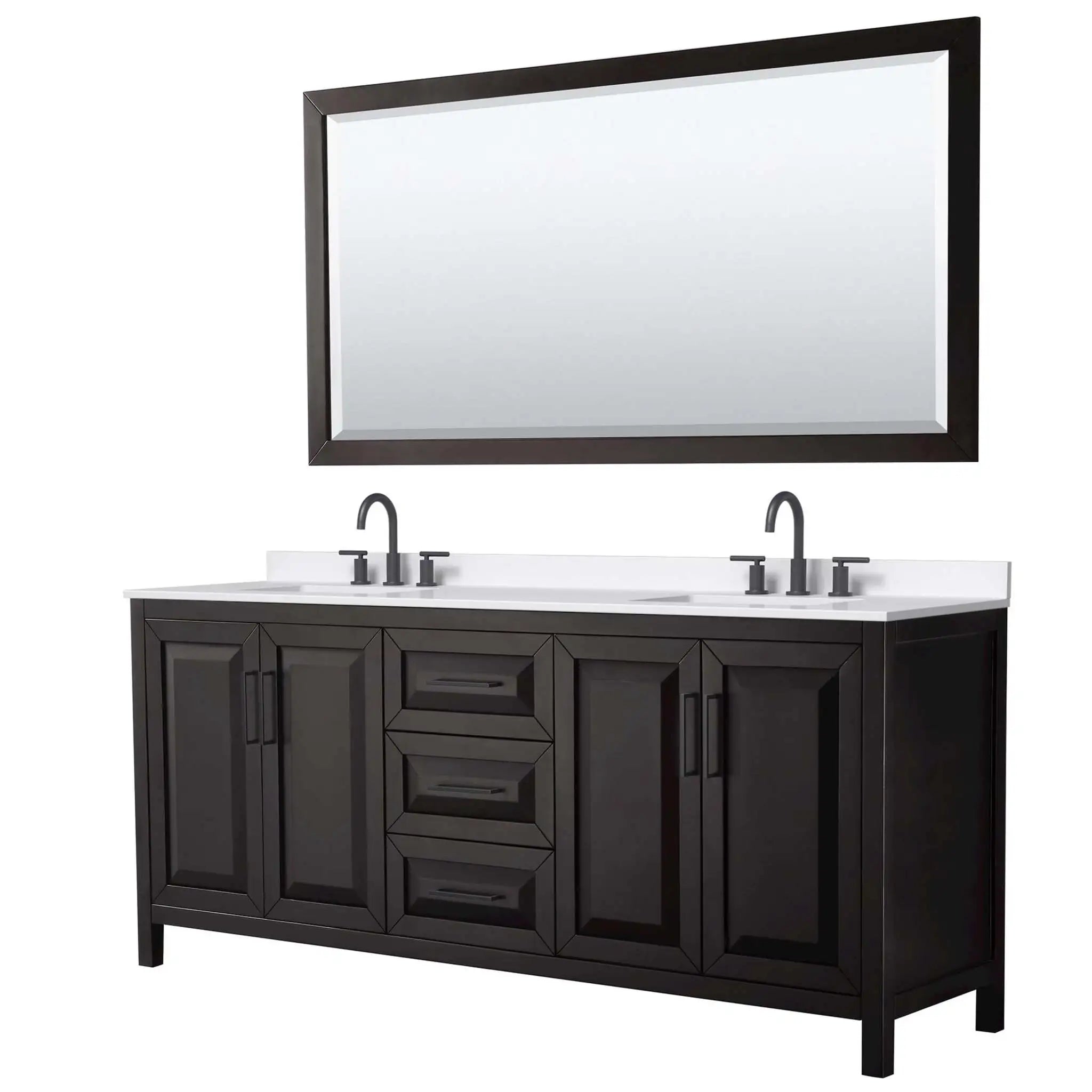 80" Daria Double Bathroom Vanity in Dark Espresso with Matte Black Trim & 70" Mirror by Wyndham
