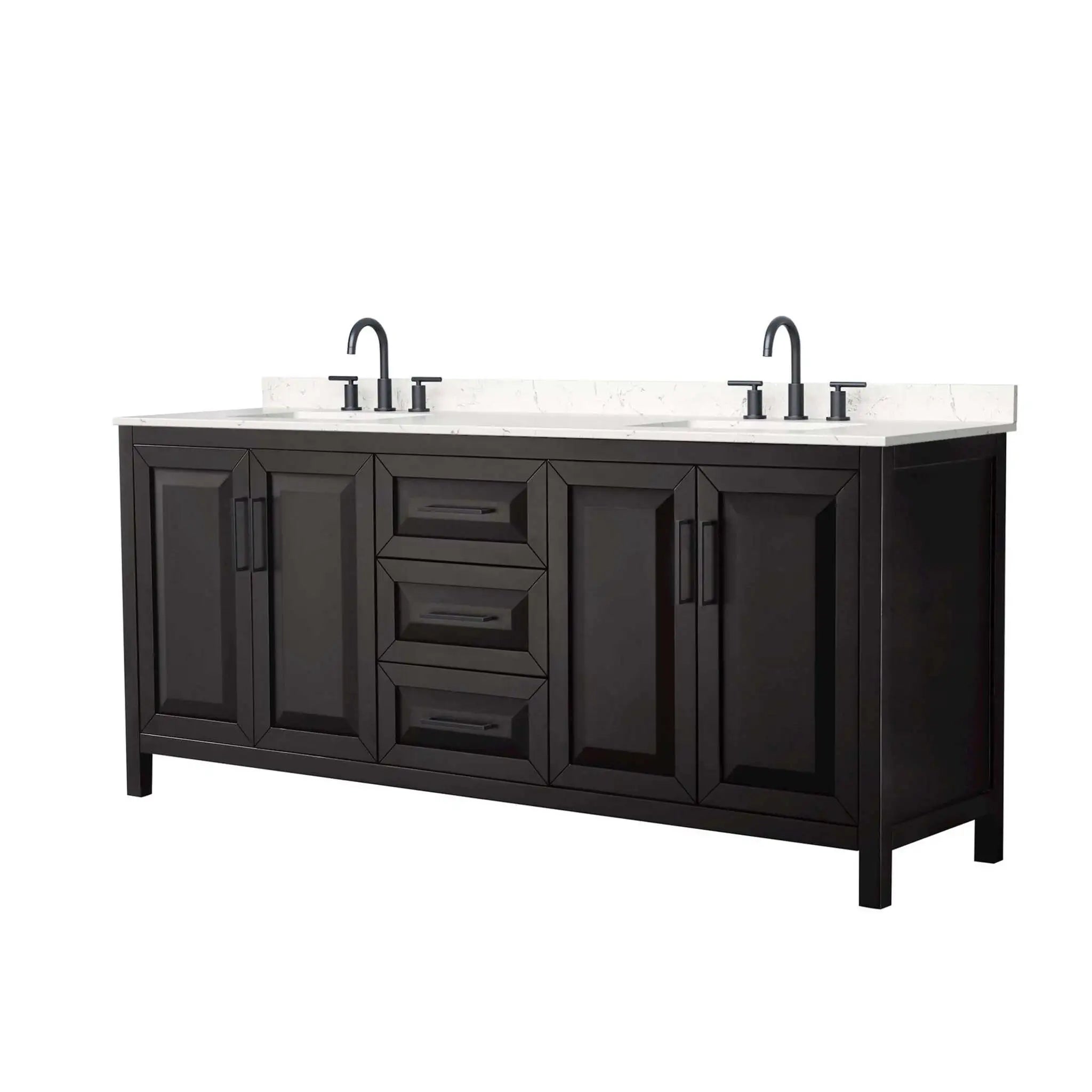 80" Daria Double Bathroom Vanity in Dark Espresso with Matte Black Trim by Wyndham
