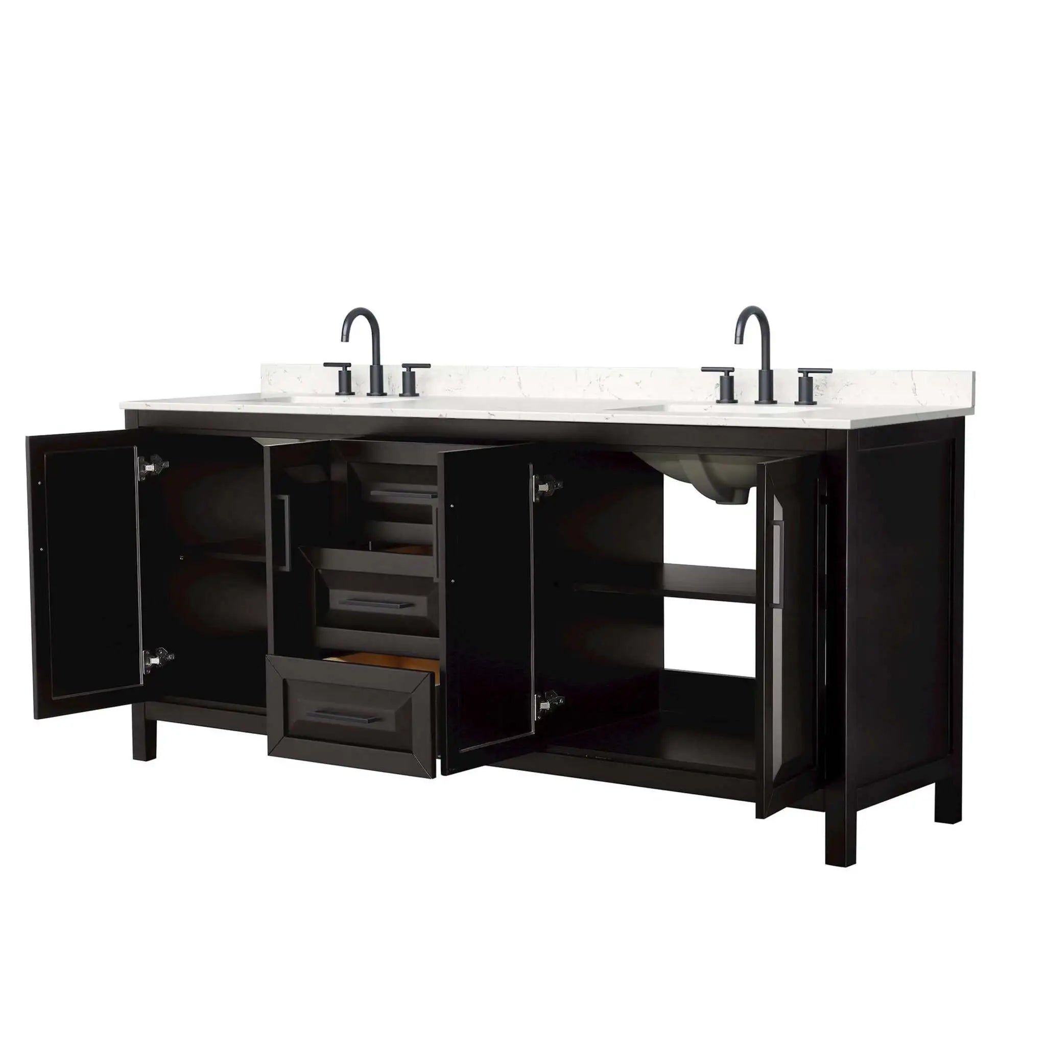 80" Daria Double Bathroom Vanity in Dark Espresso with Matte Black Trim by Wyndham