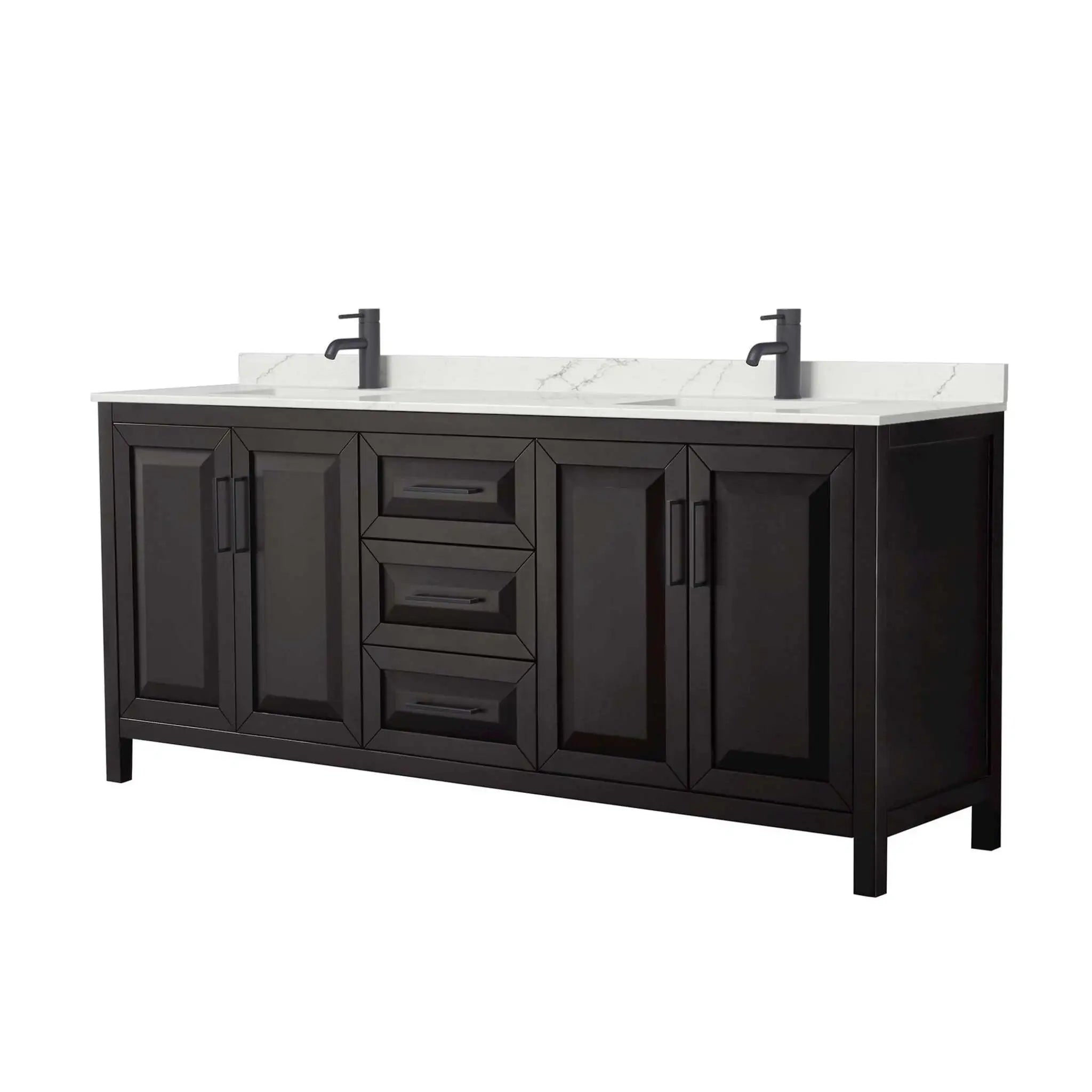 80" Daria Double Bathroom Vanity in Dark Espresso with Matte Black Trim by Wyndham