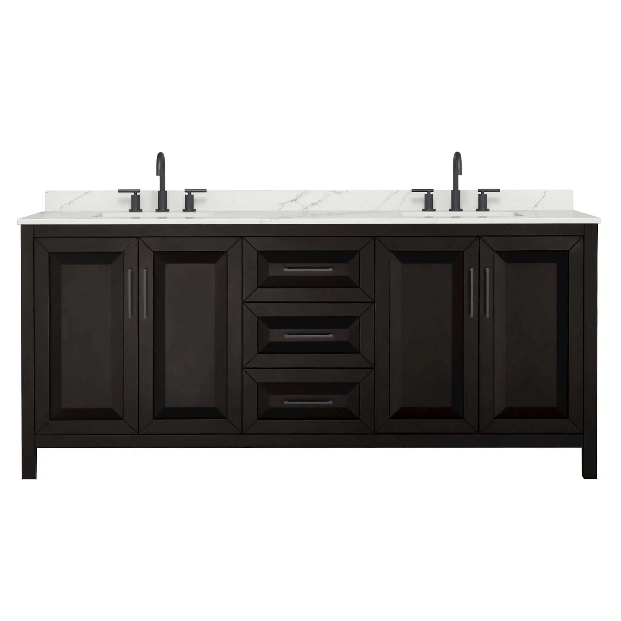 80" Daria Double Bathroom Vanity in Dark Espresso with Matte Black Trim by Wyndham