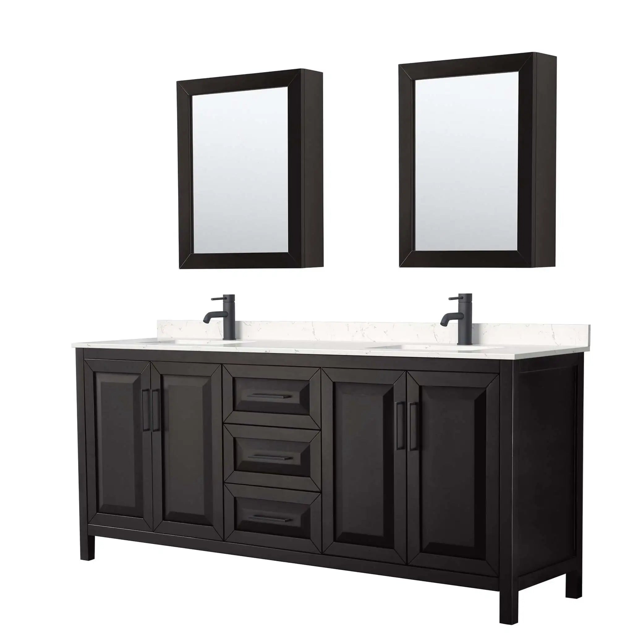 80" Daria Double Bathroom Vanity in Dark Espresso with Matte Black Trim & Medicine Cabinet by Wyndham