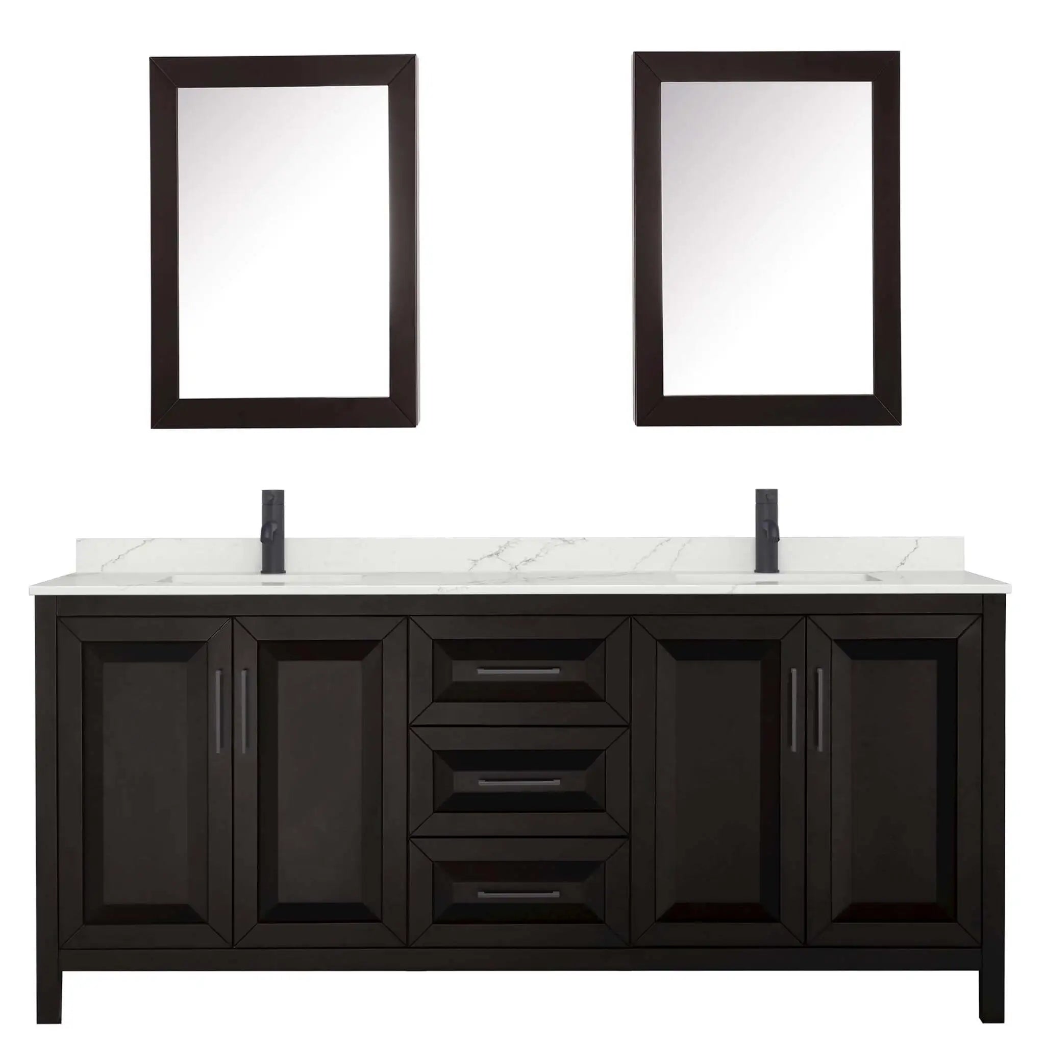 80" Daria Double Bathroom Vanity in Dark Espresso with Matte Black Trim & Medicine Cabinet by Wyndham