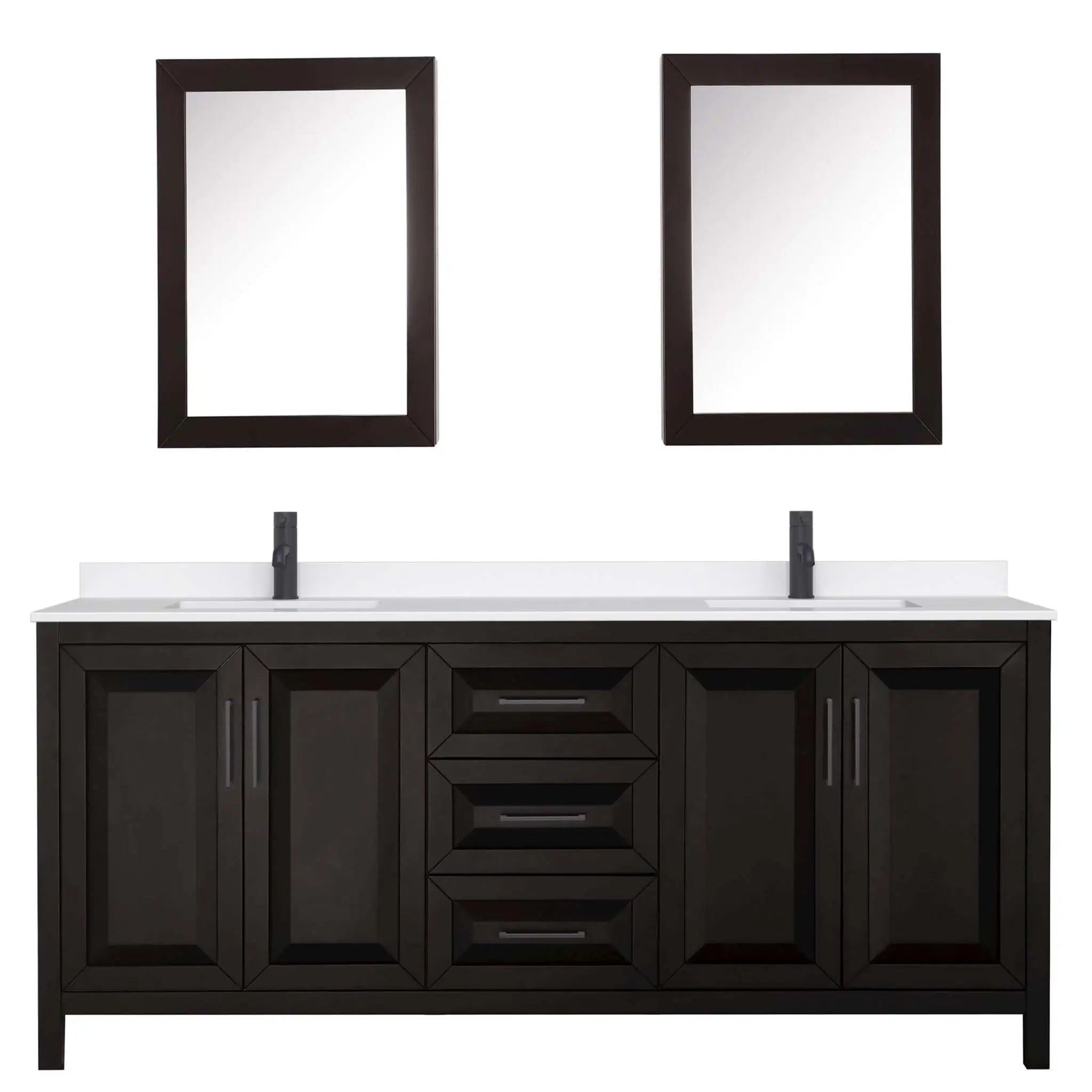 80" Daria Double Bathroom Vanity in Dark Espresso with Matte Black Trim & Medicine Cabinet by Wyndham