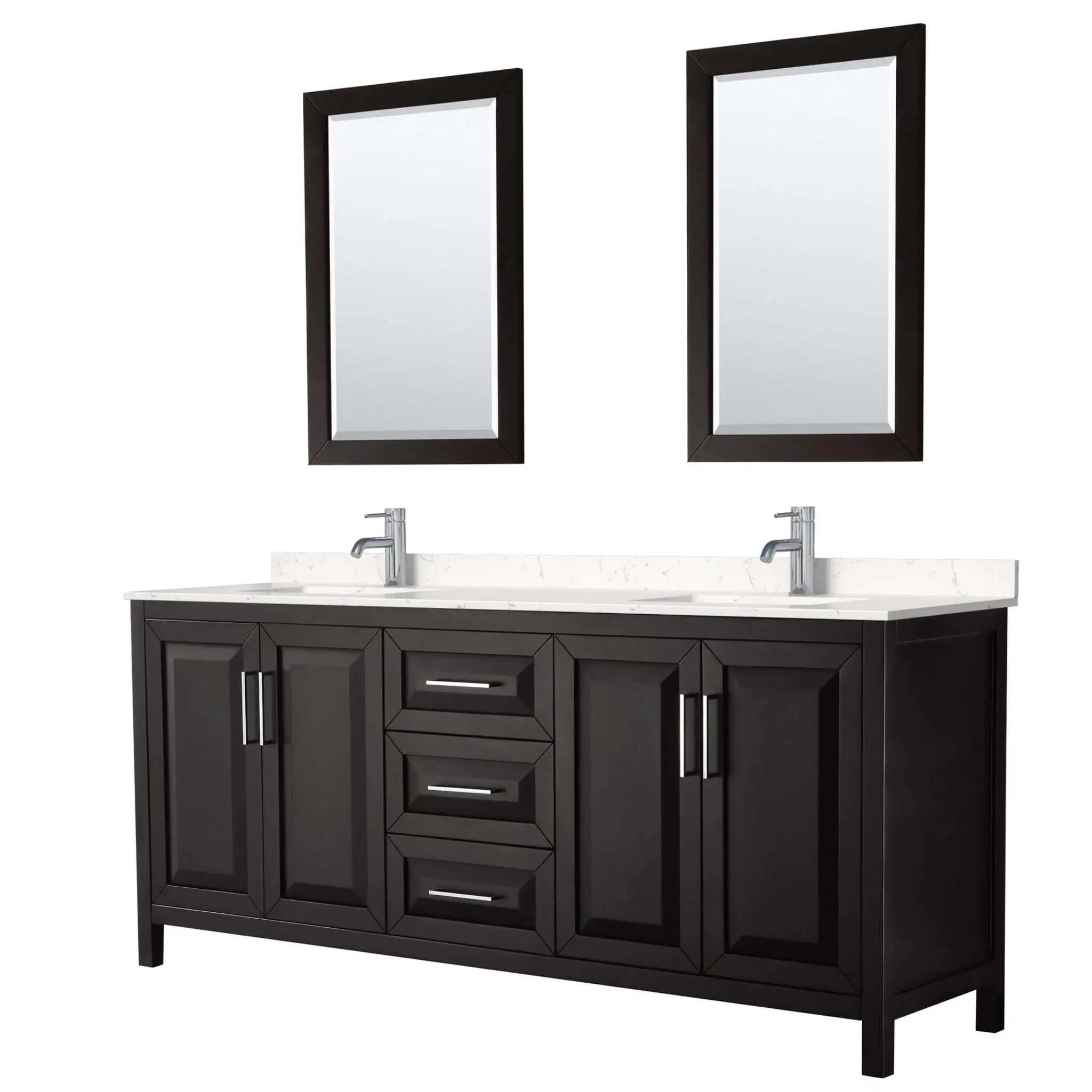80" Daria Double Bathroom Vanity in Dark Espresso with Polished Chrome Trim & 24" Mirror by Wyndham