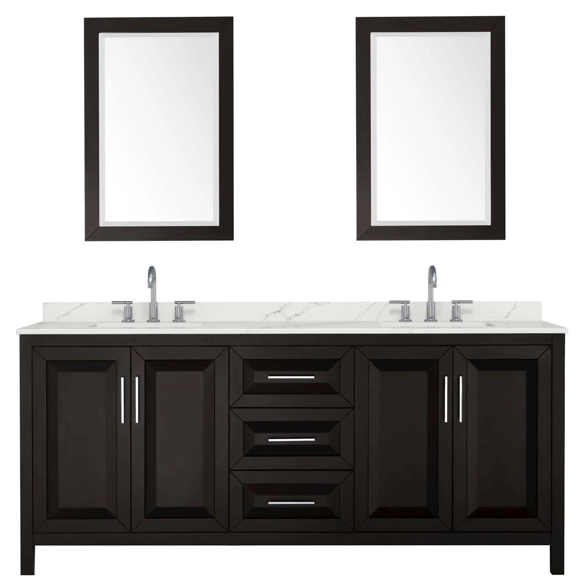 80" Daria Double Bathroom Vanity in Dark Espresso with Polished Chrome Trim & 24" Mirror by Wyndham