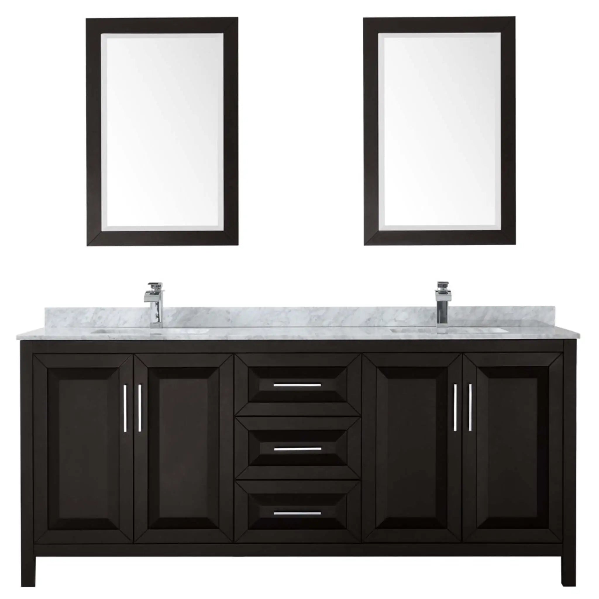 80" Daria Double Bathroom Vanity in Dark Espresso with Polished Chrome Trim & 24" Mirror by Wyndham