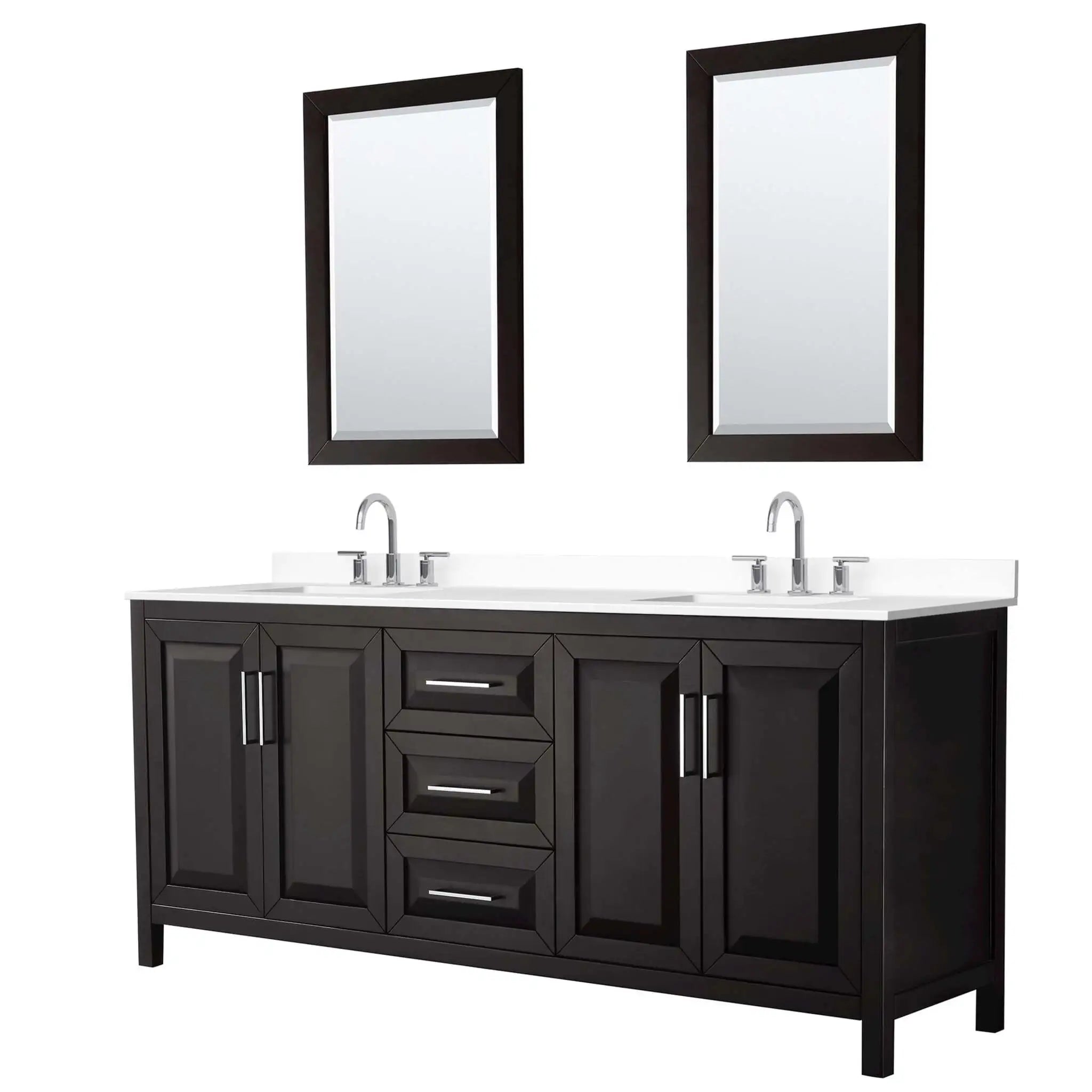 80" Daria Double Bathroom Vanity in Dark Espresso with Polished Chrome Trim & 24" Mirror by Wyndham