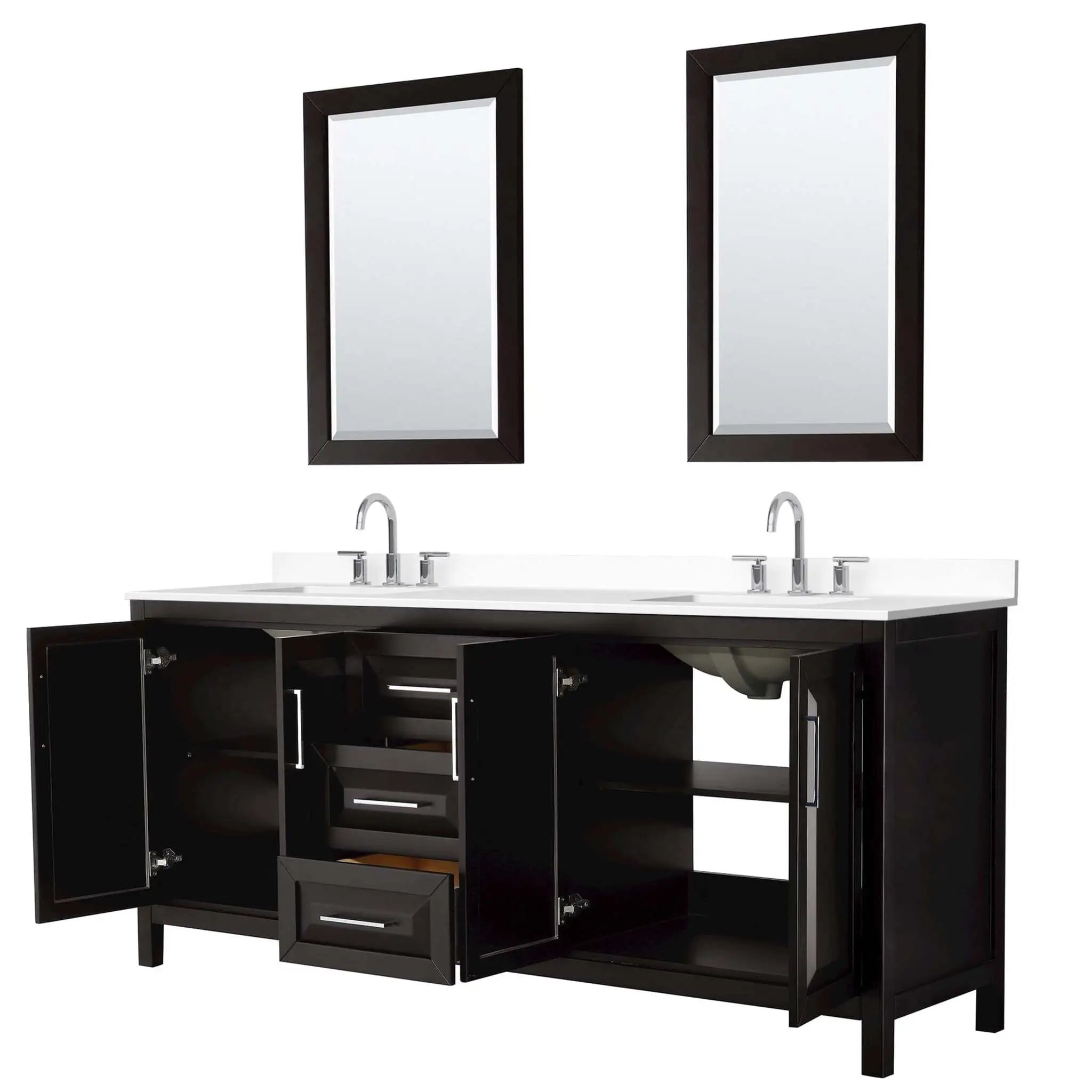 80" Daria Double Bathroom Vanity in Dark Espresso with Polished Chrome Trim & 24" Mirror by Wyndham