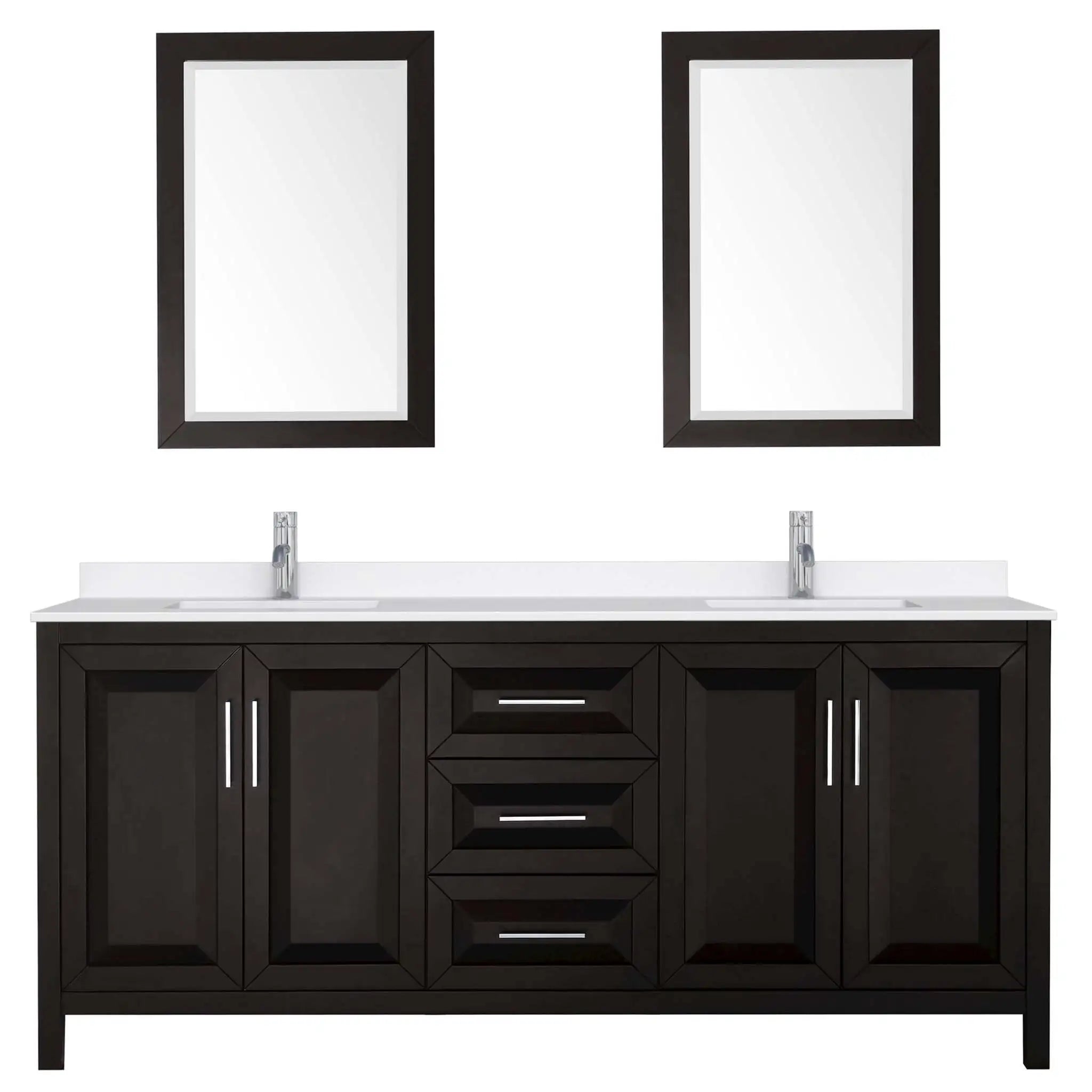 80" Daria Double Bathroom Vanity in Dark Espresso with Polished Chrome Trim & 24" Mirror by Wyndham
