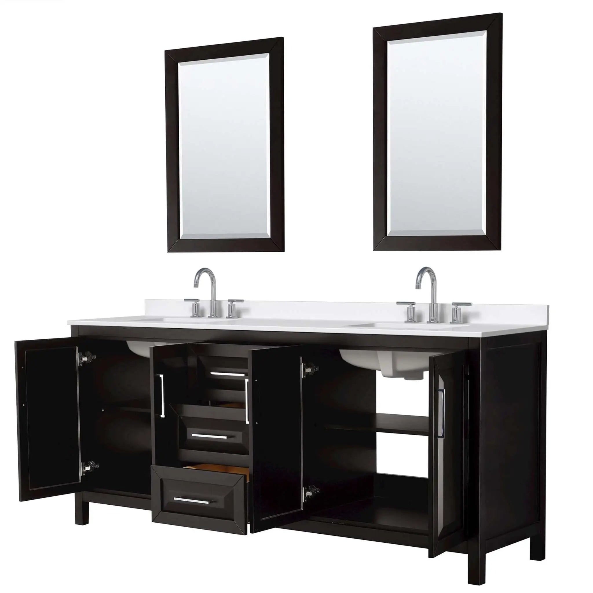 80" Daria Double Bathroom Vanity in Dark Espresso with Polished Chrome Trim & 24" Mirror by Wyndham