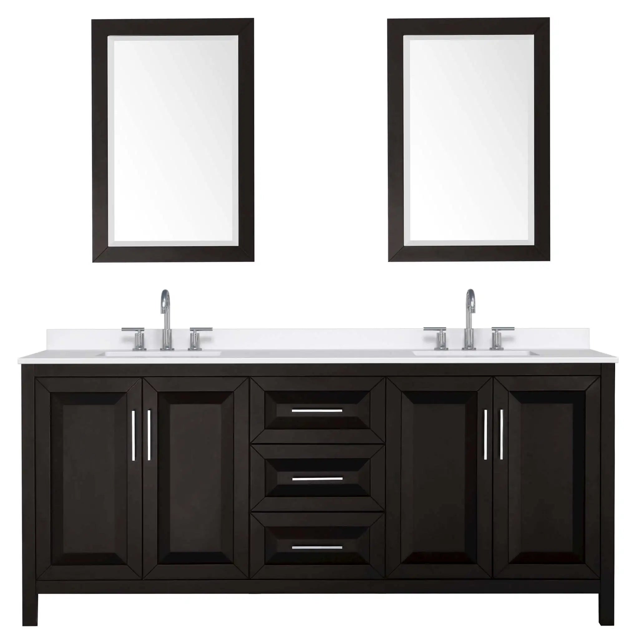 80" Daria Double Bathroom Vanity in Dark Espresso with Polished Chrome Trim & 24" Mirror by Wyndham