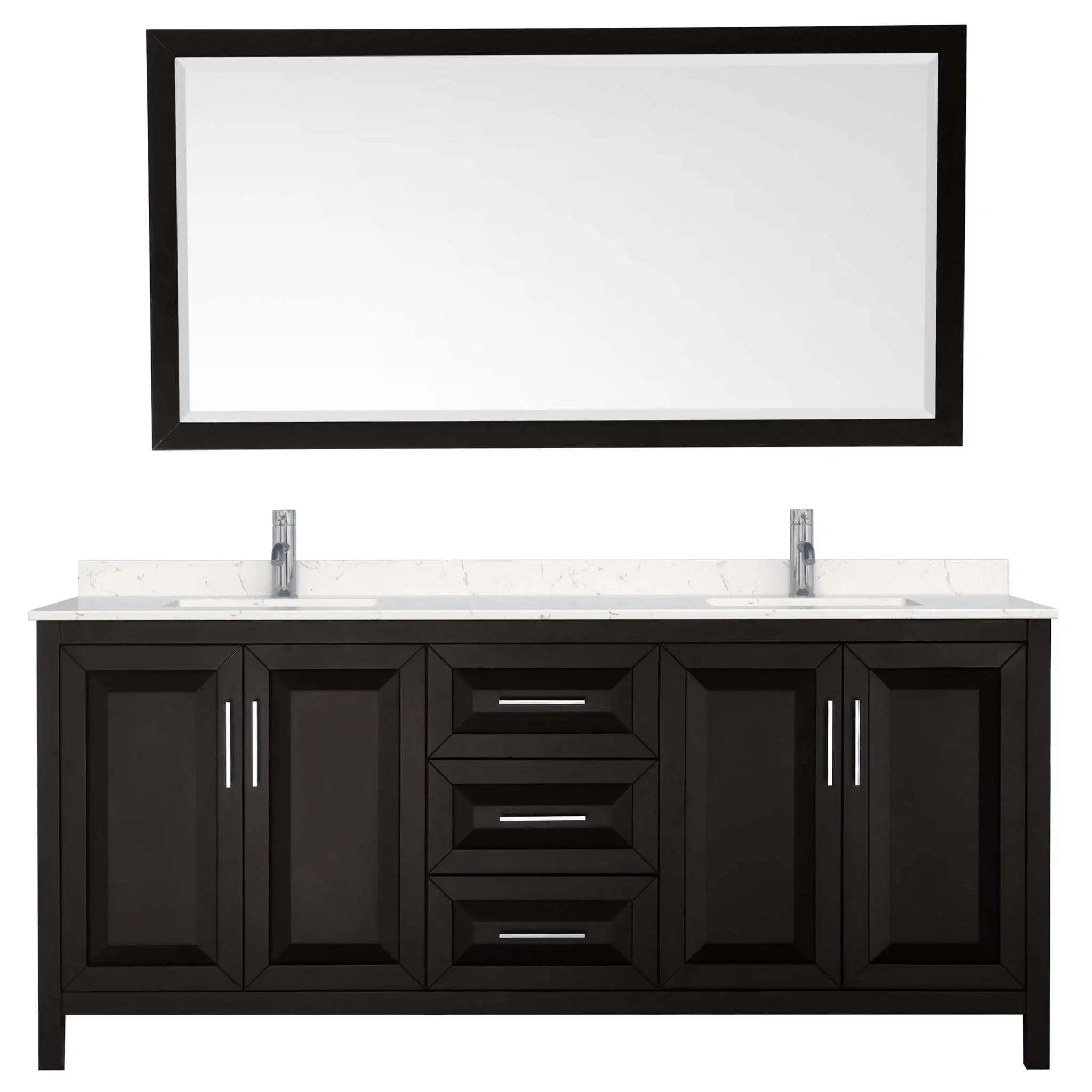 80" Daria Double Bathroom Vanity in Dark Espresso with Polished Chrome Trim & 70" Mirror by Wyndham