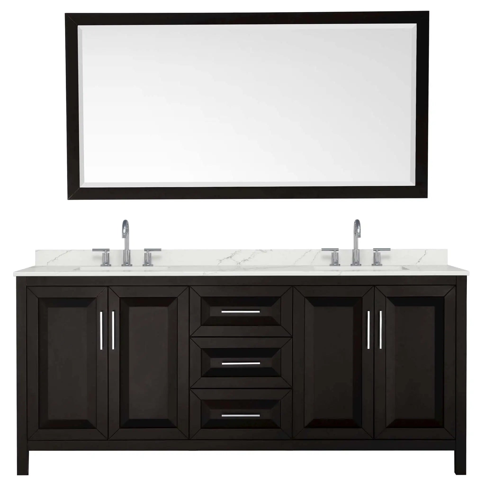 80" Daria Double Bathroom Vanity in Dark Espresso with Polished Chrome Trim & 70" Mirror by Wyndham