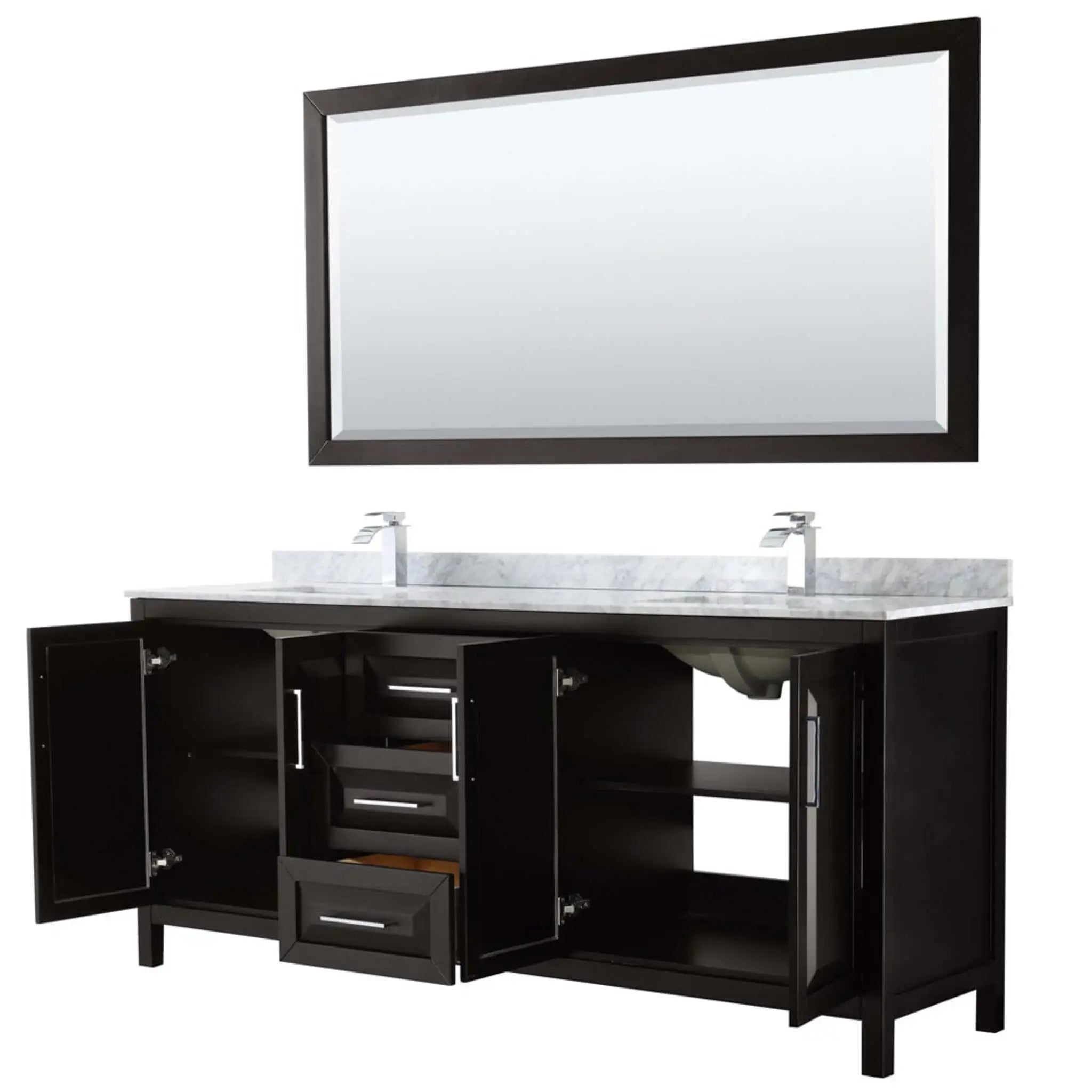 80" Daria Double Bathroom Vanity in Dark Espresso with Polished Chrome Trim & 70" Mirror by Wyndham