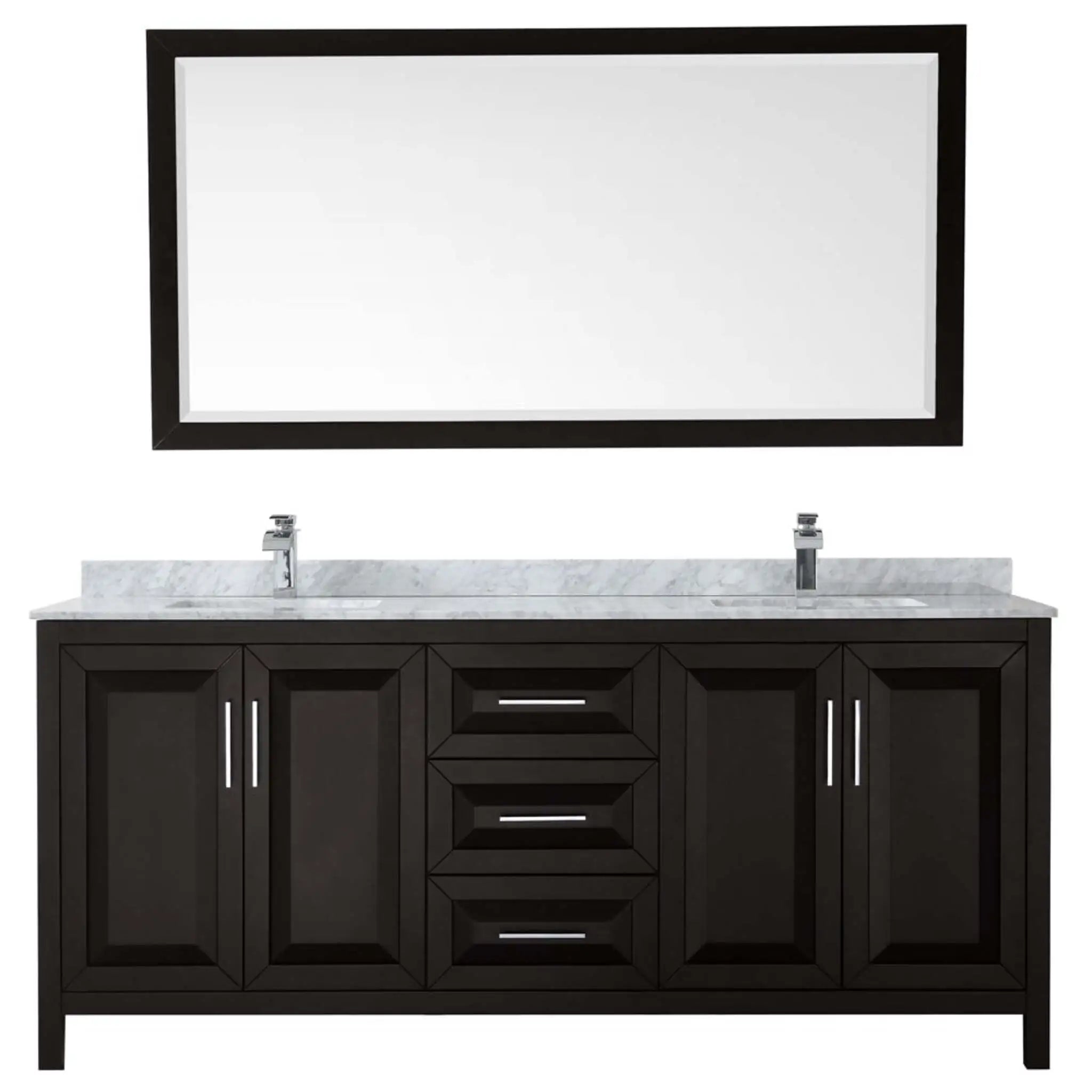 80" Daria Double Bathroom Vanity in Dark Espresso with Polished Chrome Trim & 70" Mirror by Wyndham