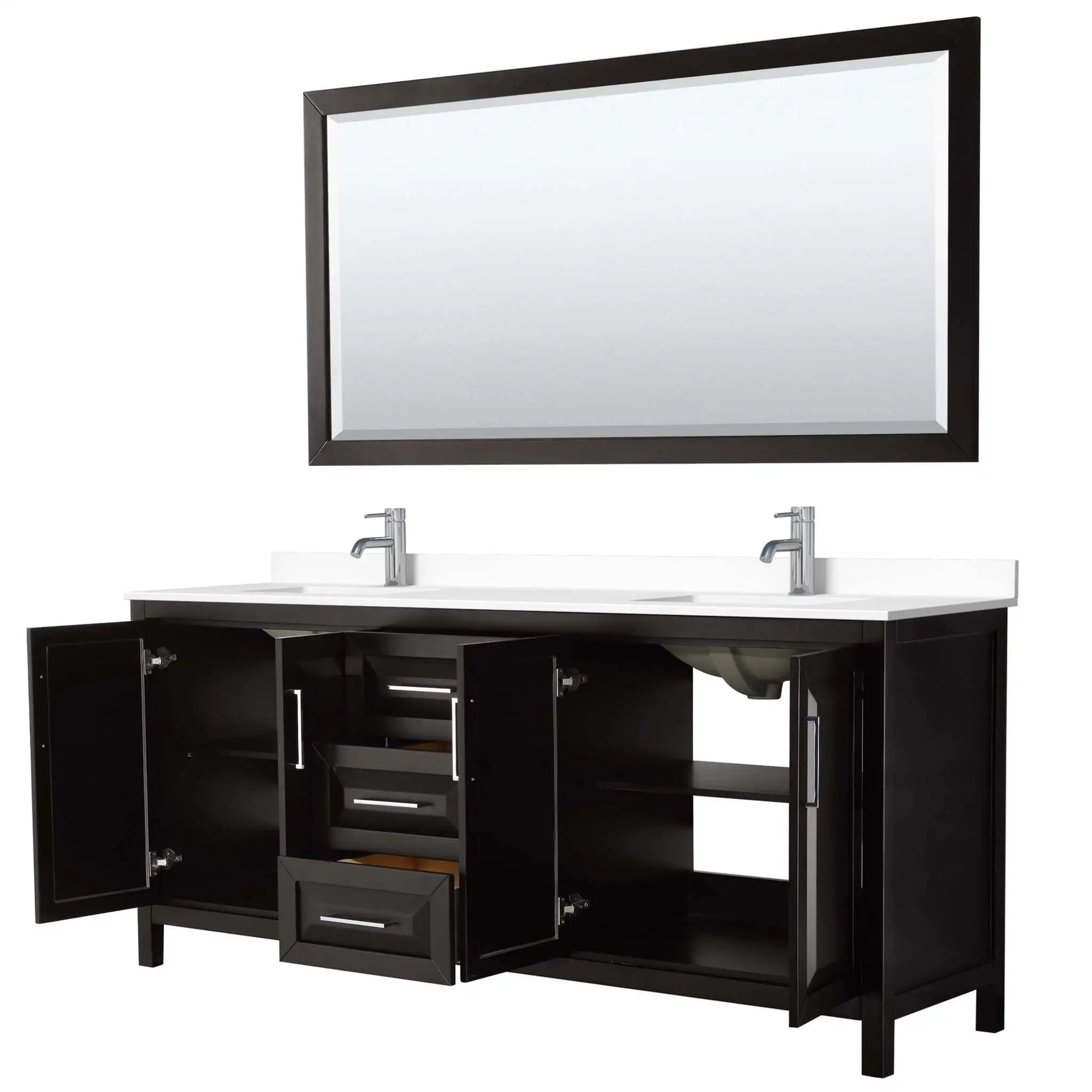 80" Daria Double Bathroom Vanity in Dark Espresso with Polished Chrome Trim & 70" Mirror by Wyndham
